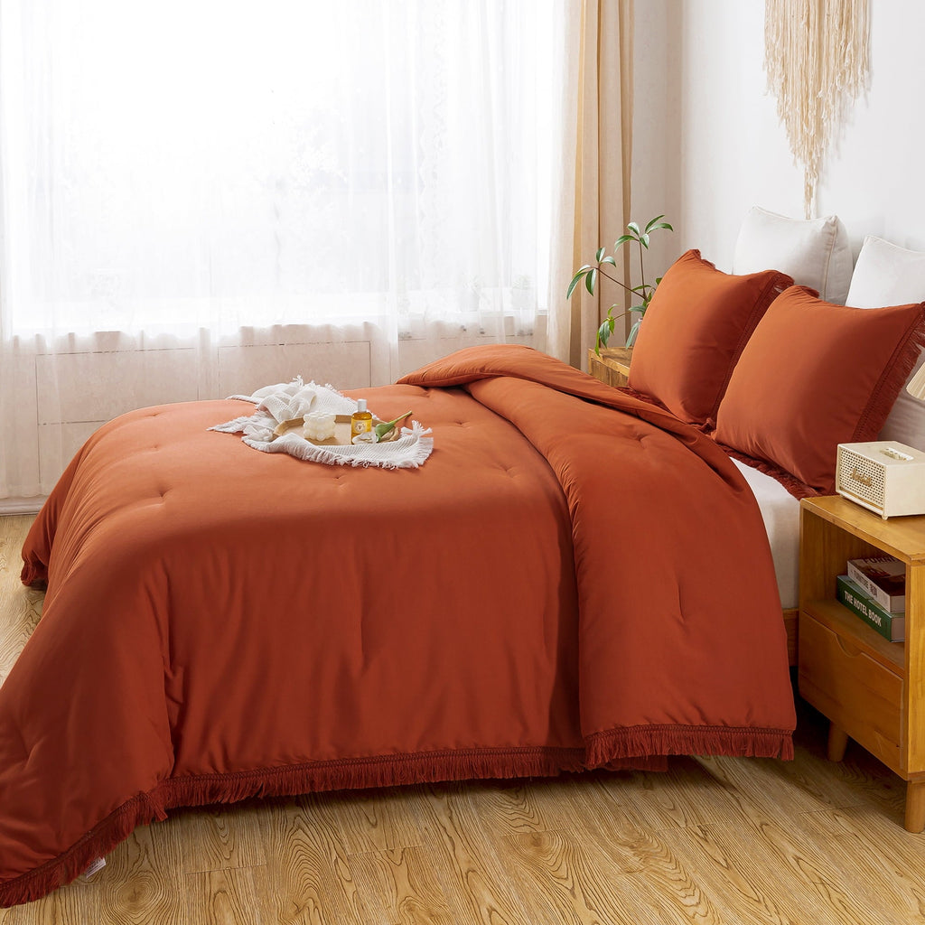 Hypoallergenic Cloud King Size Comforter Sets Burnt Orange, 3 Pieces Soft Fluffy Boho Bedding Comforter Sets for King Bed, All Season Terr... - Hypoallergenic Ultra-Fluffy Quilt for Winter Detail