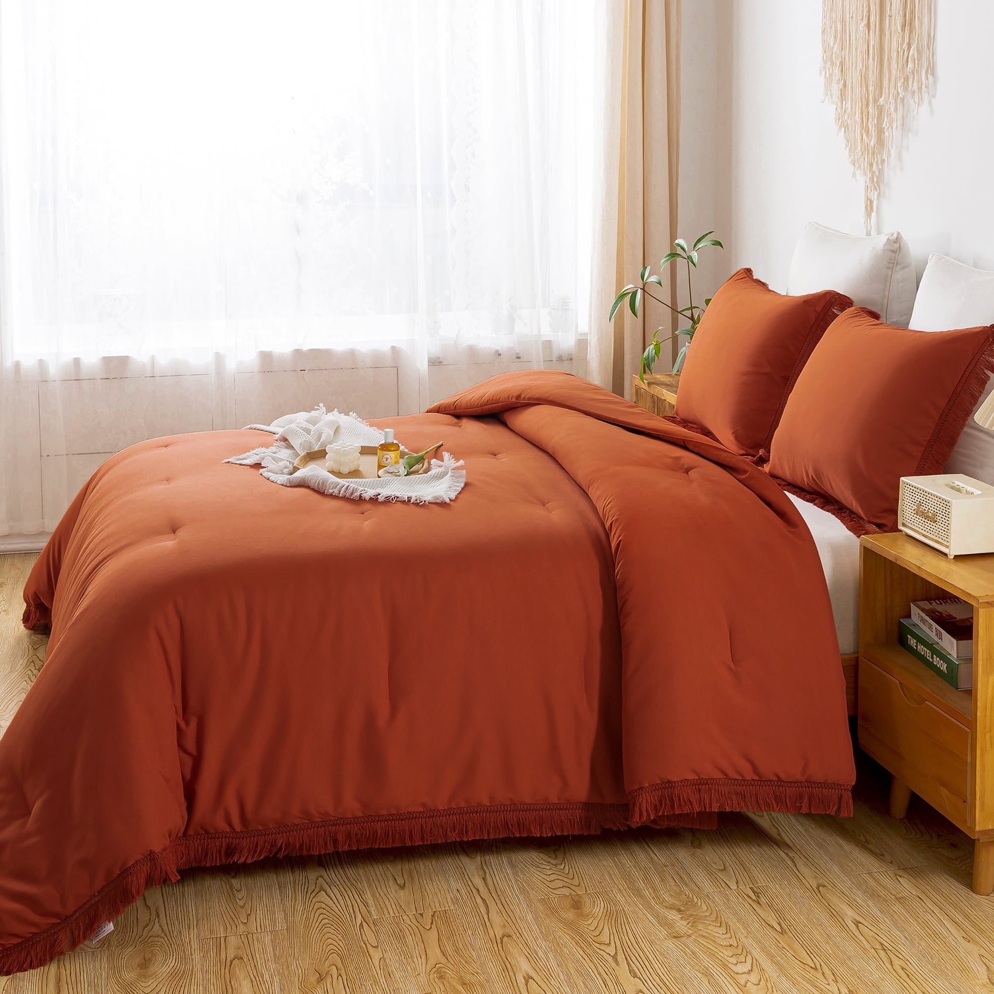 Hypoallergenic Cloud King Size Comforter Sets Burnt Orange, 3 Pieces Soft Fluffy Boho Bedding Comforter Sets for King Bed, All Season Terr... - Hypoallergenic Ultra-Fluffy Quilt for Winter Detail