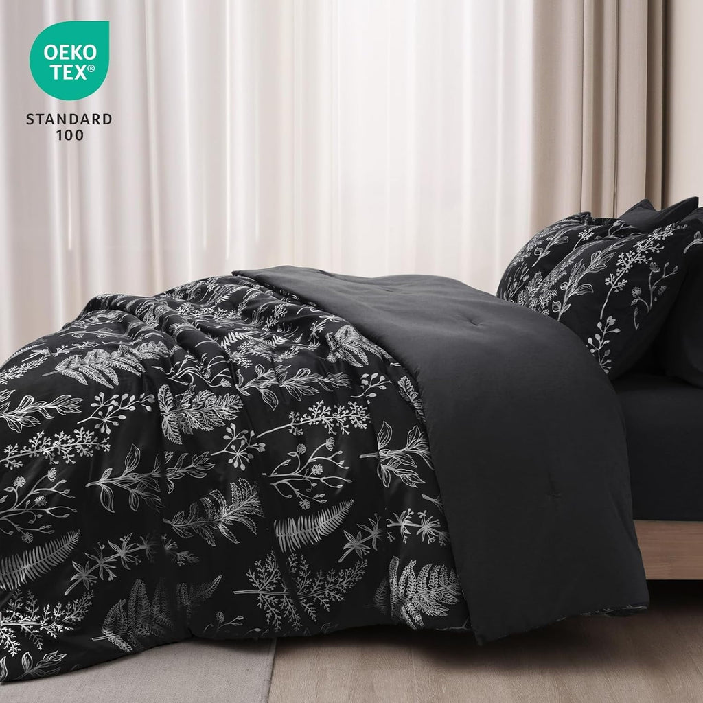 Heavyweight Warmth 3 Pieces Printed Comforter Set Queen Size, Lightweight Botanical Floral Bed in a Bag, Ultra Soft Bedding Set with 1 R... - Luxurious Quilted Duvet Cover Set Detail