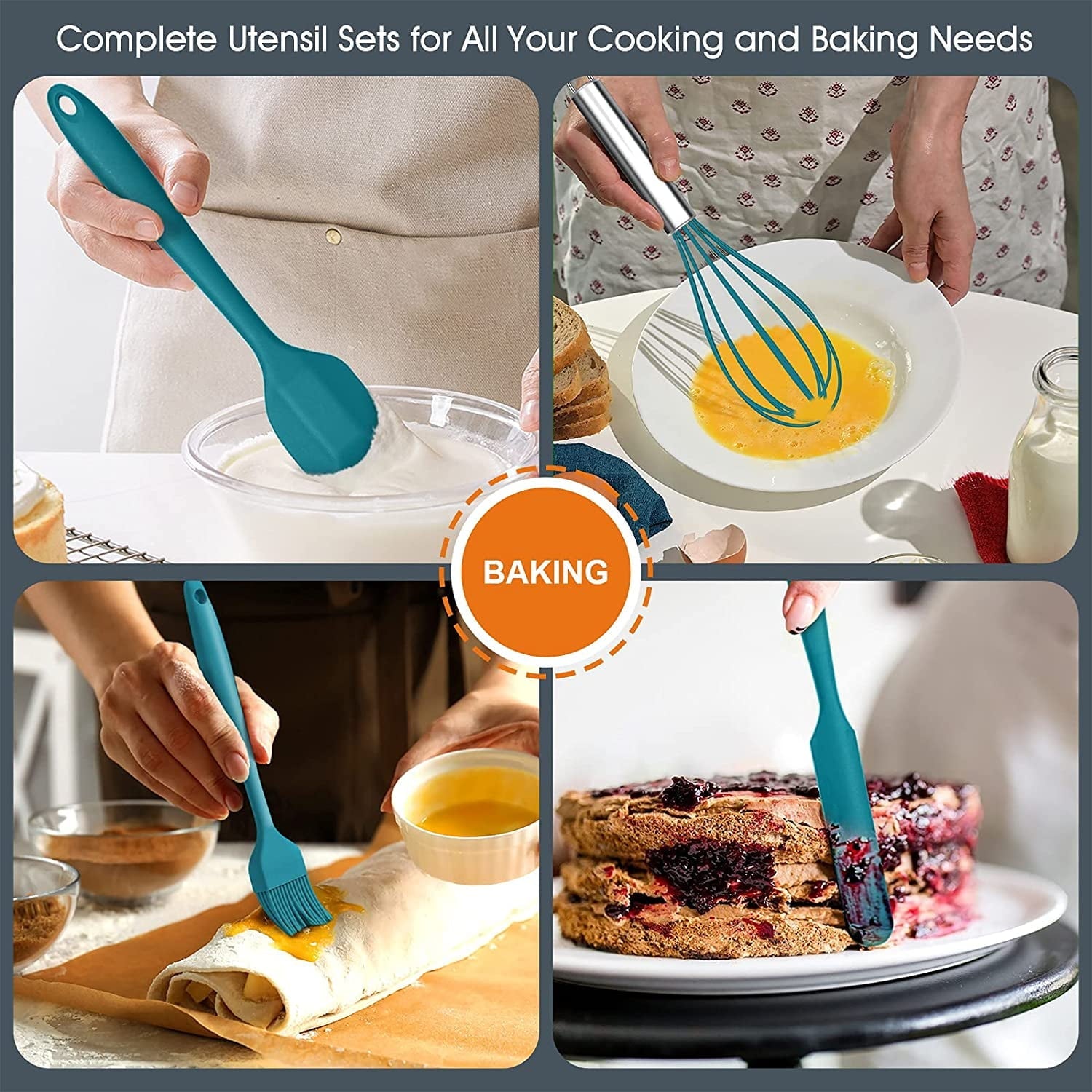 Ergonomic Cooking 15-Piece Kitchen Utensils Set, Silicone Cooking Utensils with Holder, Non-stick Cookware Friendly & Heat Resistant - ... - Ergonomic Kitchen Tongs and Cooking Spoon Utensil Detail