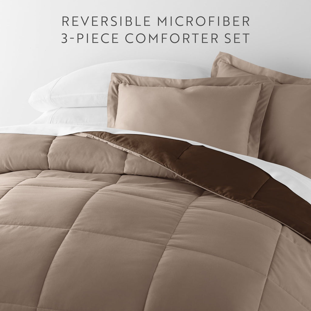 Hypoallergenic Cloud All Season Reversible Comforter Set Breathable Cool in Taupe & Chocolate Brown Full/Queen Size Bedding - All-Season Down Alternative Comforter Insert Detail