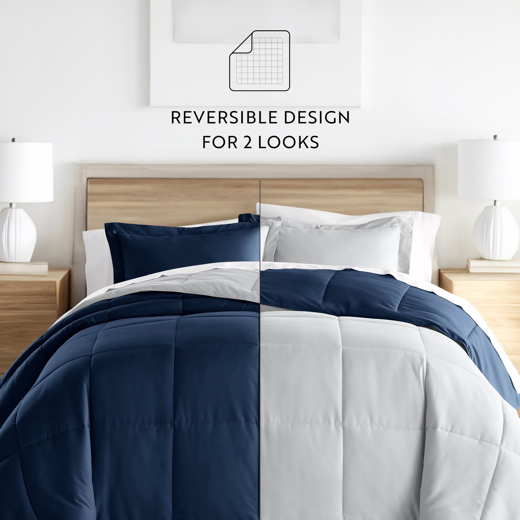 Luxurious Quilted 2-Piece Navy & Gray Reversible Down Alternative Comforter Set, Twin/Twin XL - Luxurious Quilted Duvet Cover Set Detail