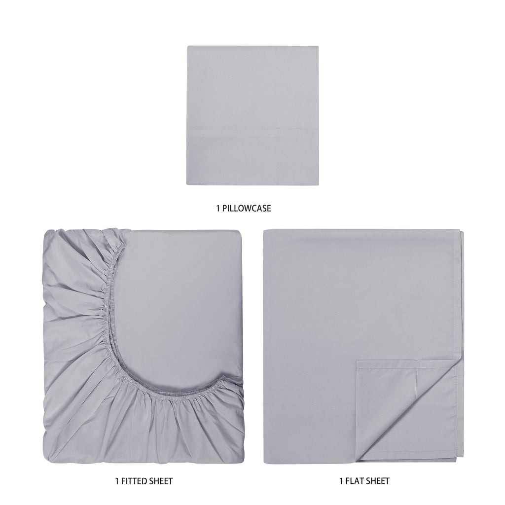 Wrinkle-Resistant Kids Soft Microfiber Sheet Set, Gray, Twin, 3 Pieces - Luxury Bed Sheet Set with Deep Pockets Detail