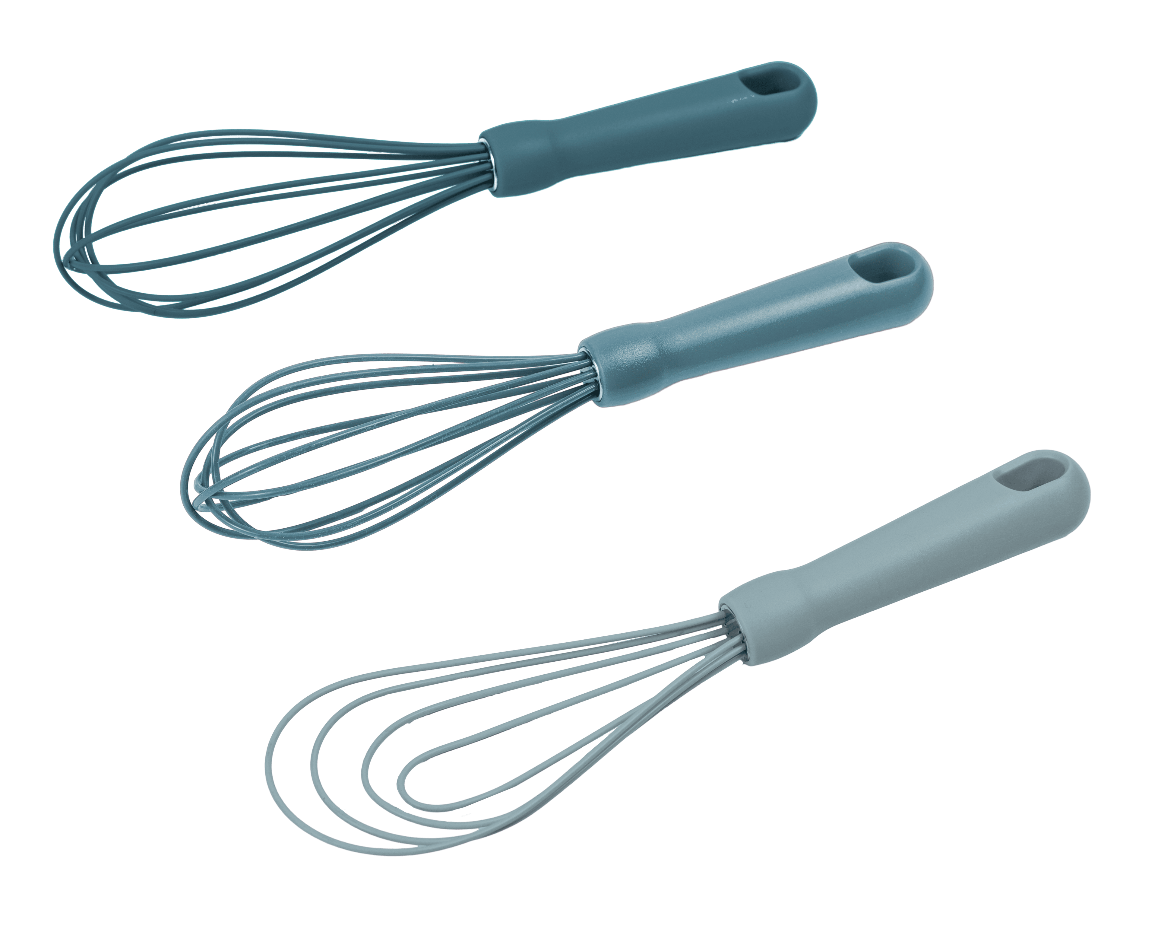 Ergonomic Manual 3-Piece Silicone Whisk Set, 10.5"/10.4"/9.6" L, Blue Color - Innovative Kitchen Helper for Modern Cooking Detail