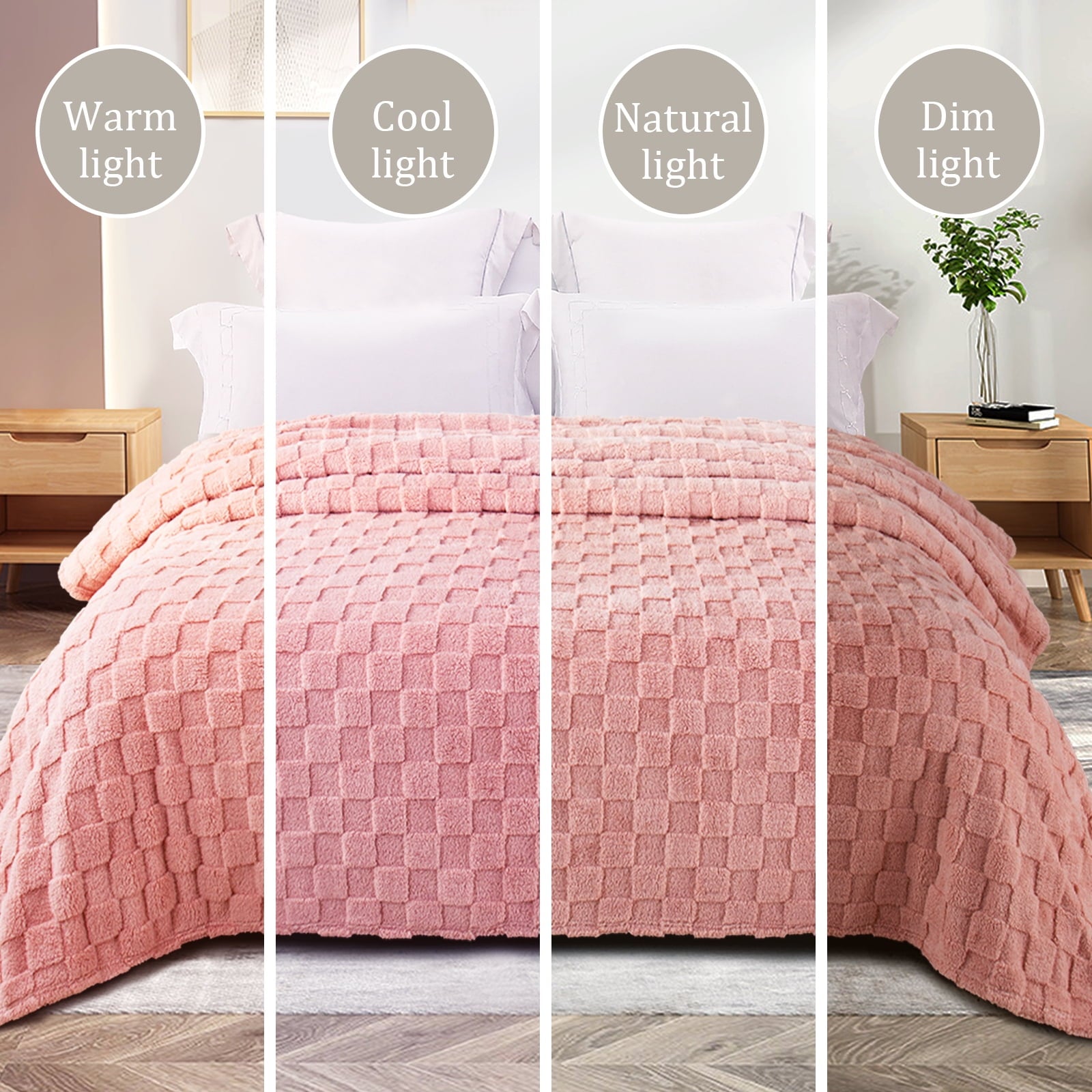 Super Soft Flannel Fleece Throw Blanket for Couch, Super Soft Warm Lightweight Checkered Pattern Blanket for All Seasons, Pink, 50"x60" - Luxury Knitted Decorative Throw Blanket with Fringes Detail