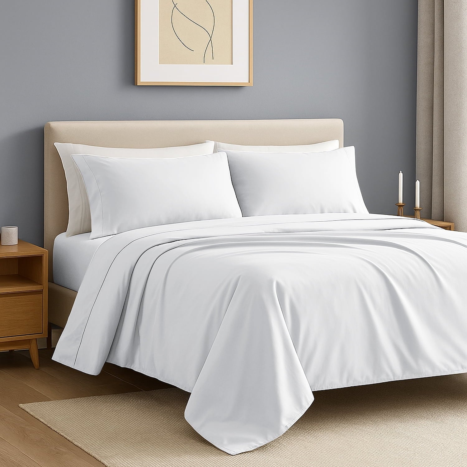 Cooling Sateen IR 3 Piece 1800 Series Deep Pocket Soft Microfiber Solid Bed Sheet Set for Kids, White Twin Size - Premium Ultra-Soft Pillowcase Pair for Sleeping Detail