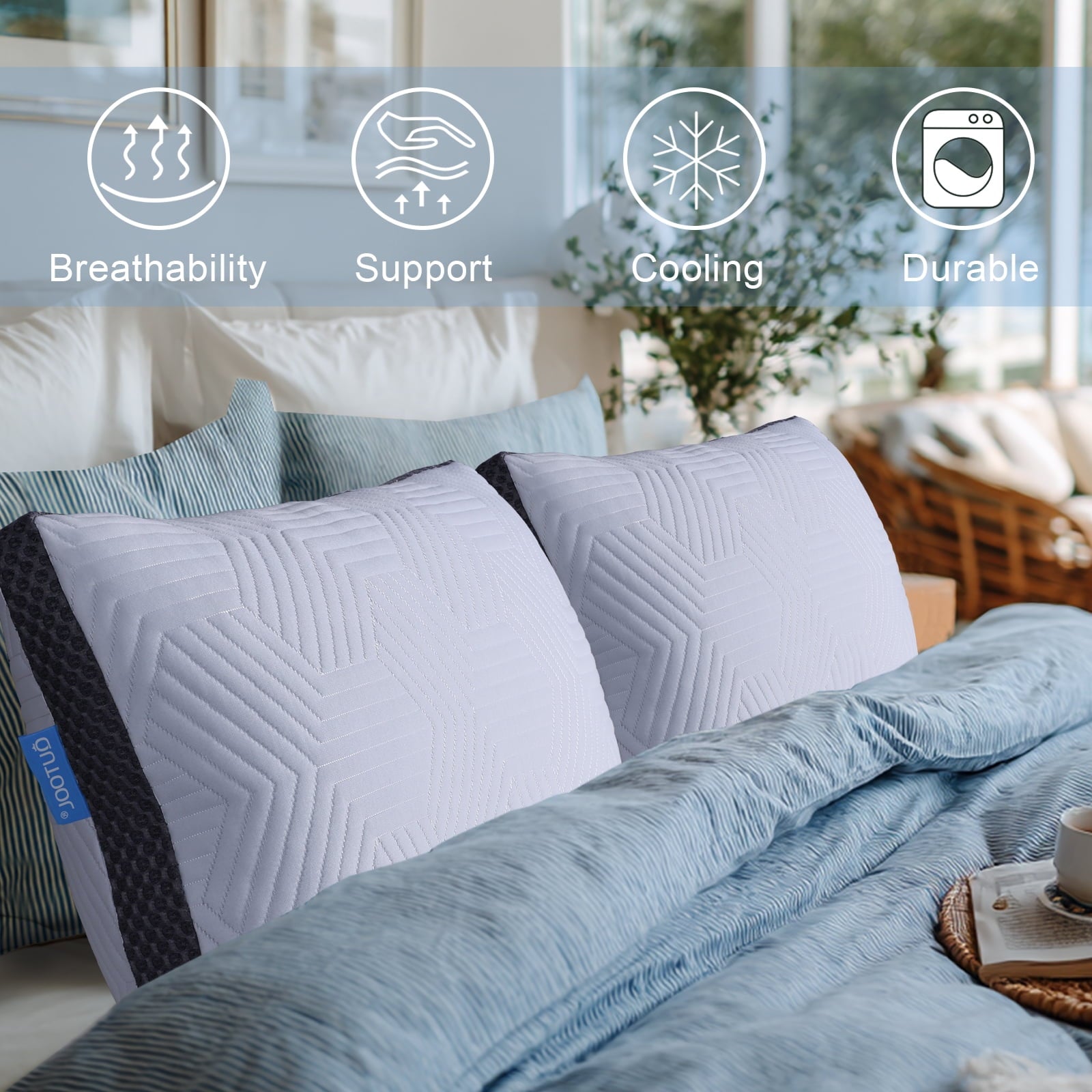 Hotel Collection Soft Bed Pillow, Shredded Memory Foam Pillow, Comfortable Sleeping Pillow, Standard Size, Affordable Everyday Use - Ergonomic Memory Foam Pillow for Neck Pain Support Detail