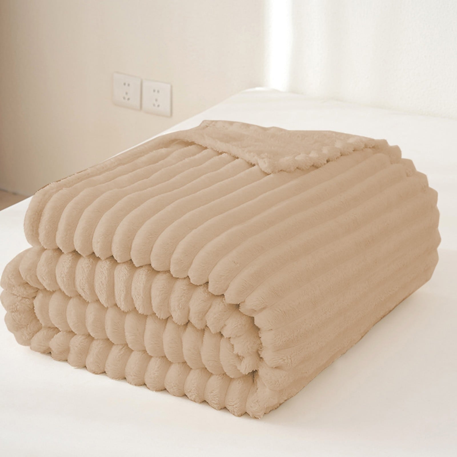 Cozy Fleece Extra Large Throw Blanket for Couch Home Office Hotel 100% Cotton Super Soft Blanket for Adult 47"x70" Khaki - Cozy Fleece Throw Blanket for Couch & Bed Detail