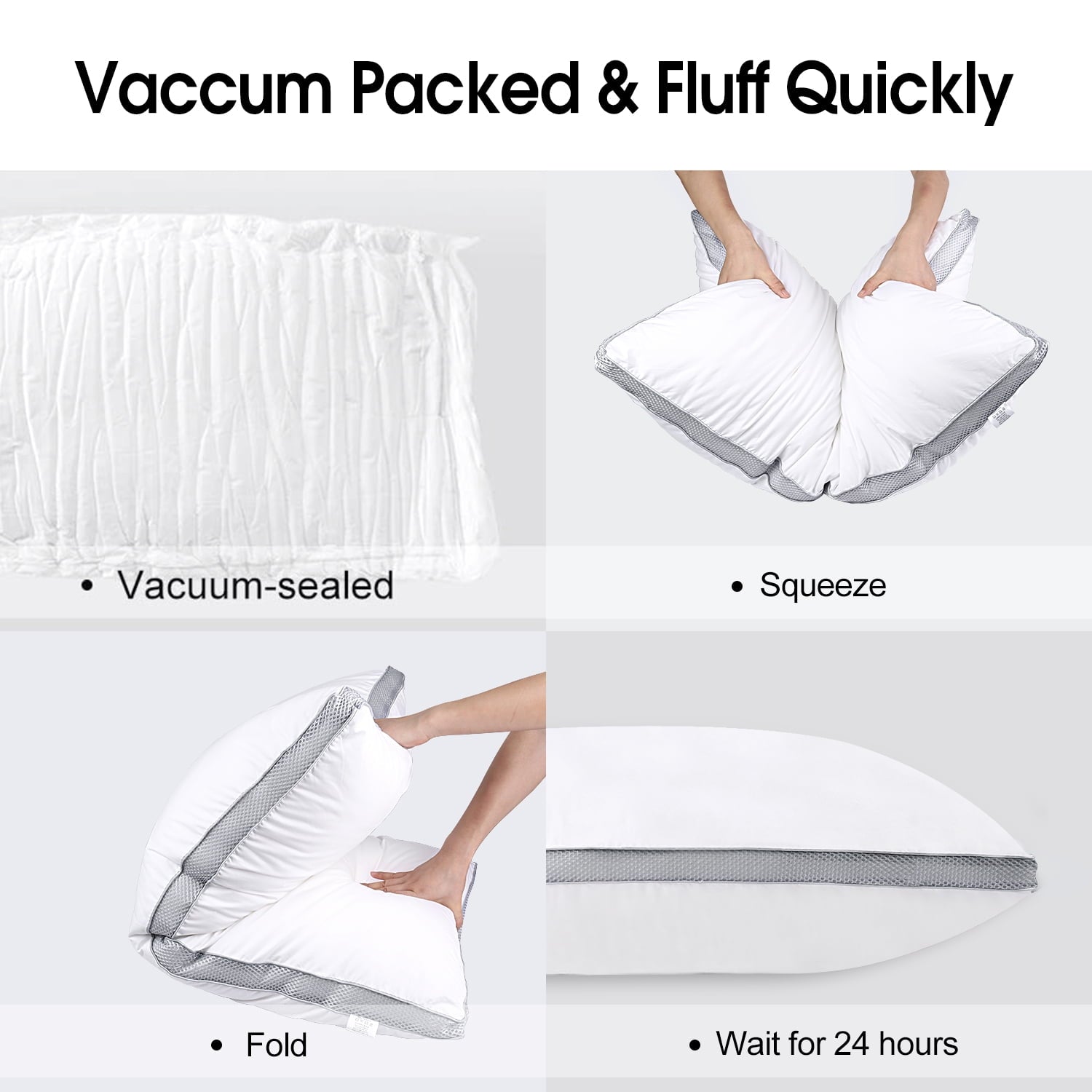Decorative Plump Down Alternative Bed Pillow with Cotton Cover and Gusset, 2 Pack, Queen, 20"x26" - Hotel Quality Plush Sleeping Pillows Detail