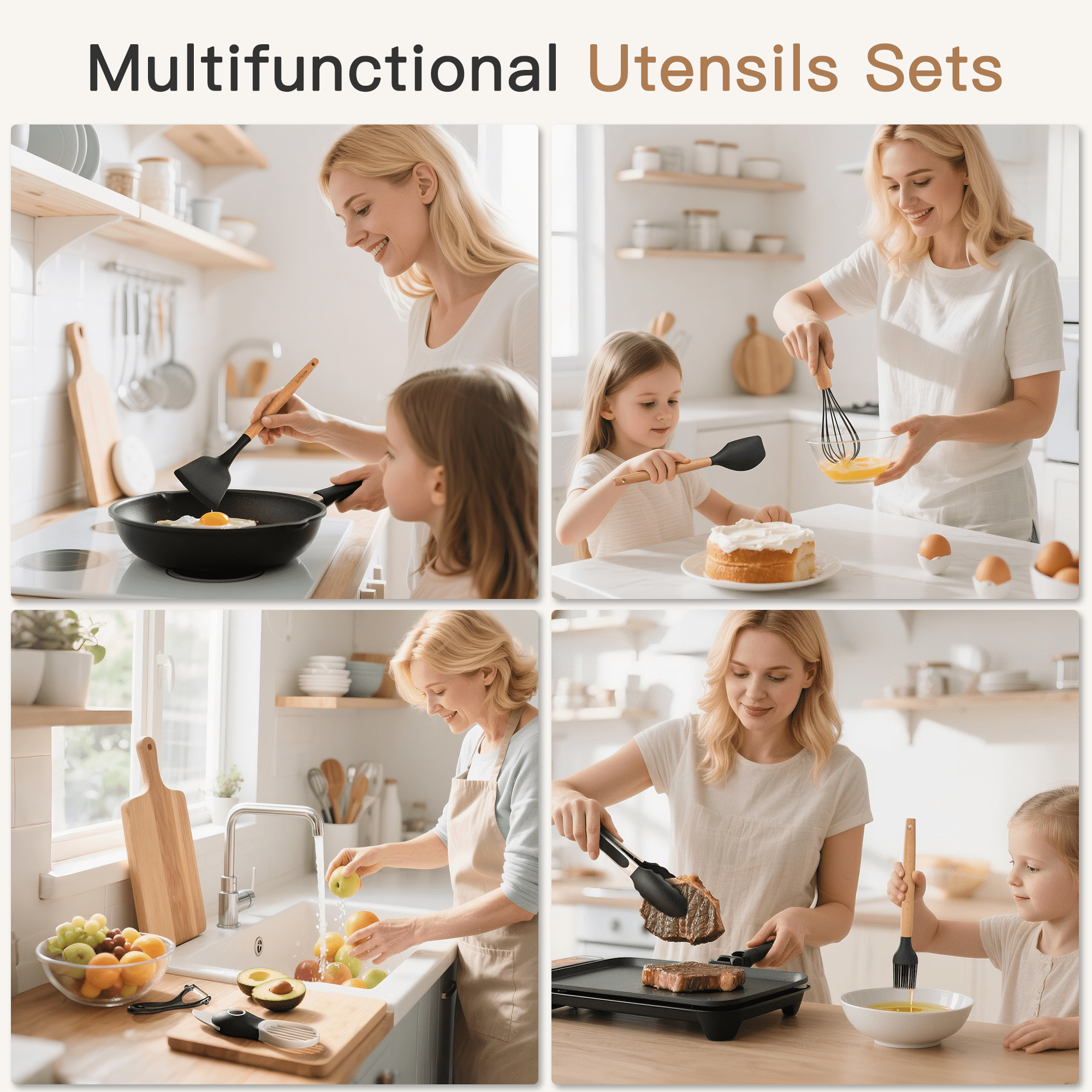 Time-Saving Silicone Cooking Utensils Set, 38 PCS Kitchen Utensils Set for 446°F Heat Resistant, Food Grade Utensil Sets with Woo... - Kitchen Gadget Tool for Quick Food Prep Detail