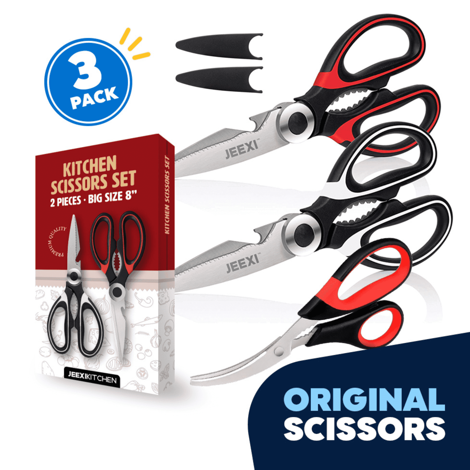 Ergonomic Manual 3 Pack Kitchen Scissors, Ultra-Sharp Premium Stainless Steel Heavy Duty Kitchen Shears & Multi Purpose Poultry Shears... - Innovative Kitchen Helper for Modern Cooking - Default Title