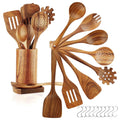 Ergonomic Cooking 10Pcs Wooden Spoons for Cooking, Smooth Finish Teak Wooden Utensils for Cooking, Soft Comfort-Grip Wood Spoons for Co... - Heat-Resistant Silicone Cooking Spatula Turner - Default Title
