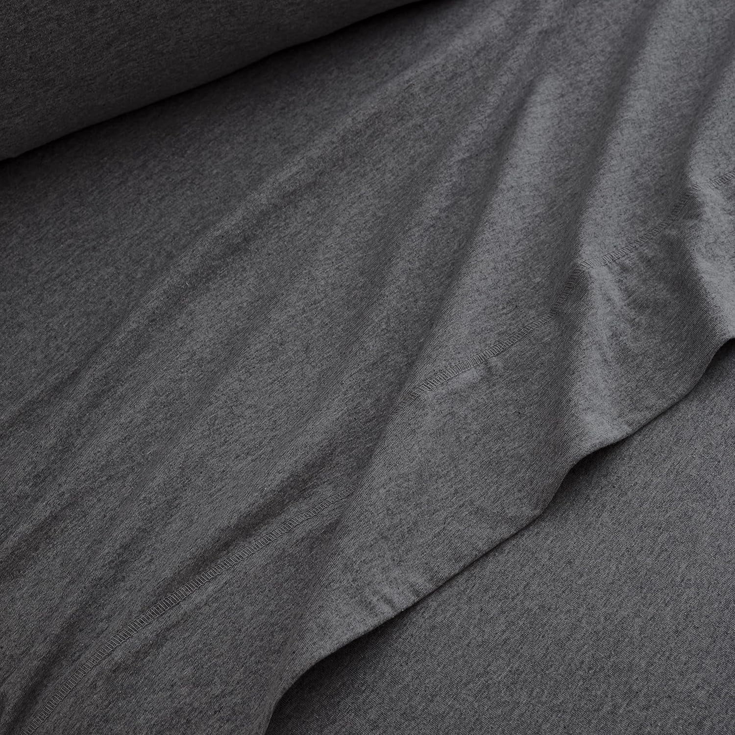 Wrinkle-Resistant Jersey Sheet Set - 4 Pieces Queen Cotton Sheets Set - Stretchable Ultrasoft Luxury Knit Bed Linen (Dark Gray, Queen) - Premium Ultra-Soft Pillowcase Pair for Sleeping Detail
