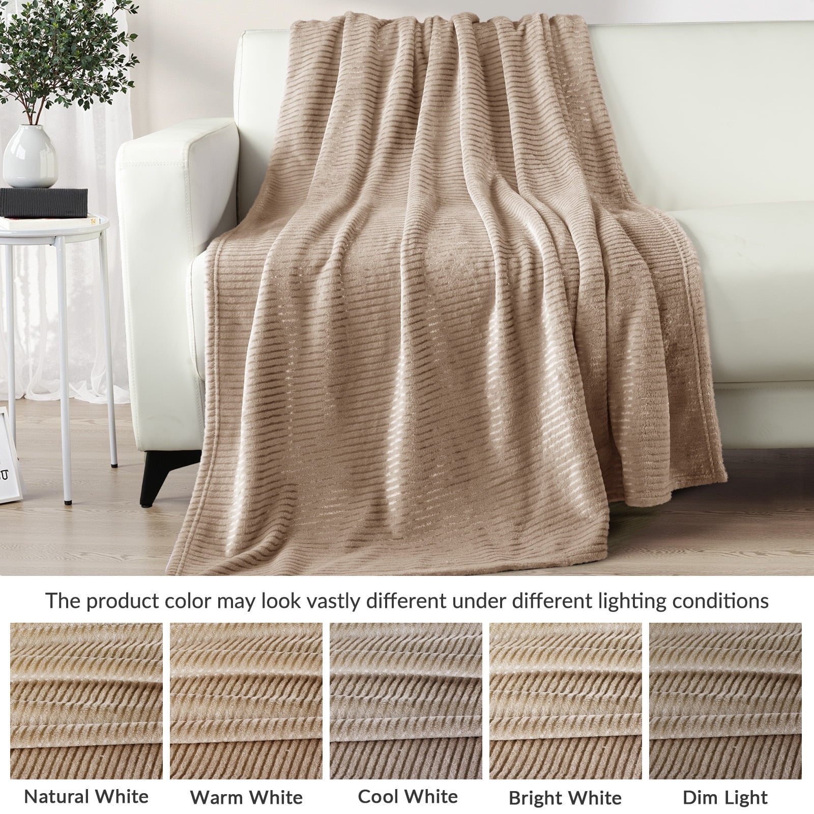 Reversible Sherpa Soft Throw Blanket, 50"x60", Camel - Luxury Knitted Decorative Throw Blanket with Fringes Detail
