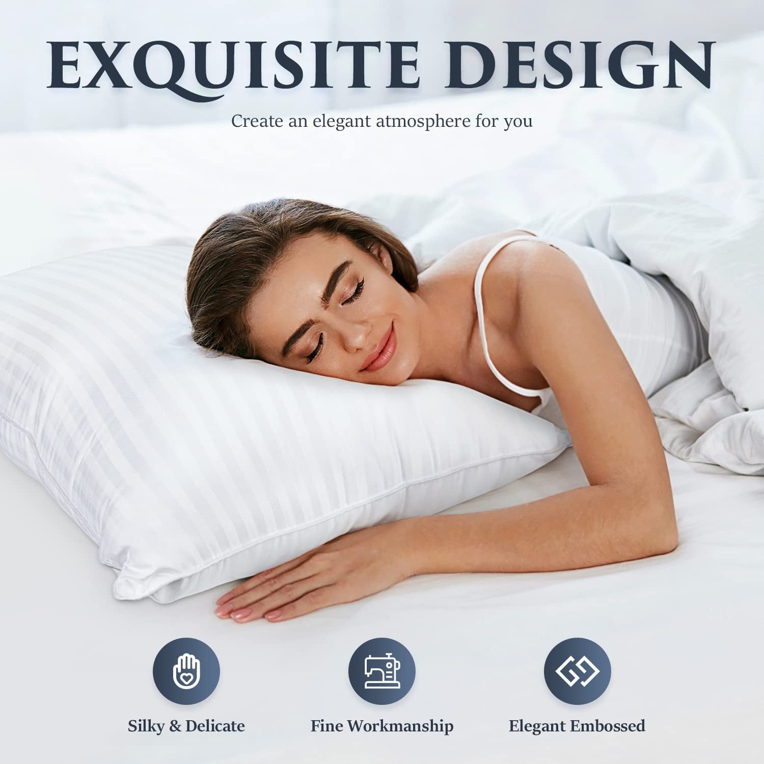 Orthopedic Support Bed Pillows 2-Pack Queen Size Luxury Hotel Pillow for Side and Back Sleeper Pillows for Bed with Cooling Cover - Orthopedic Shredded Foam Bed Pillow Set Detail