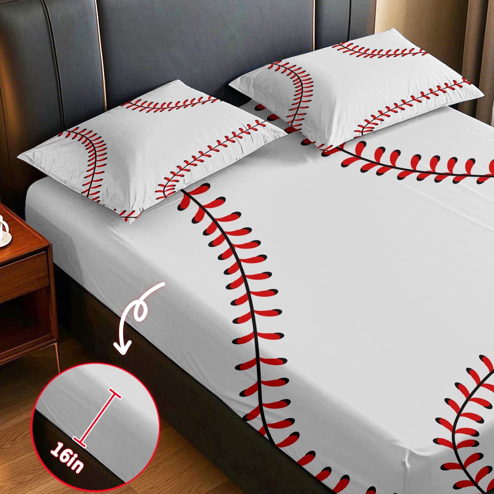 Breathable Luxury Baseball Sheet Set Sports Theme Bedding Set for Kids 3D Baseball Pattern Bed Sheets Baseball Games Bed Sheet Set Room... - Breathable Egyptian Cotton Flat & Fitted Sheets Detail