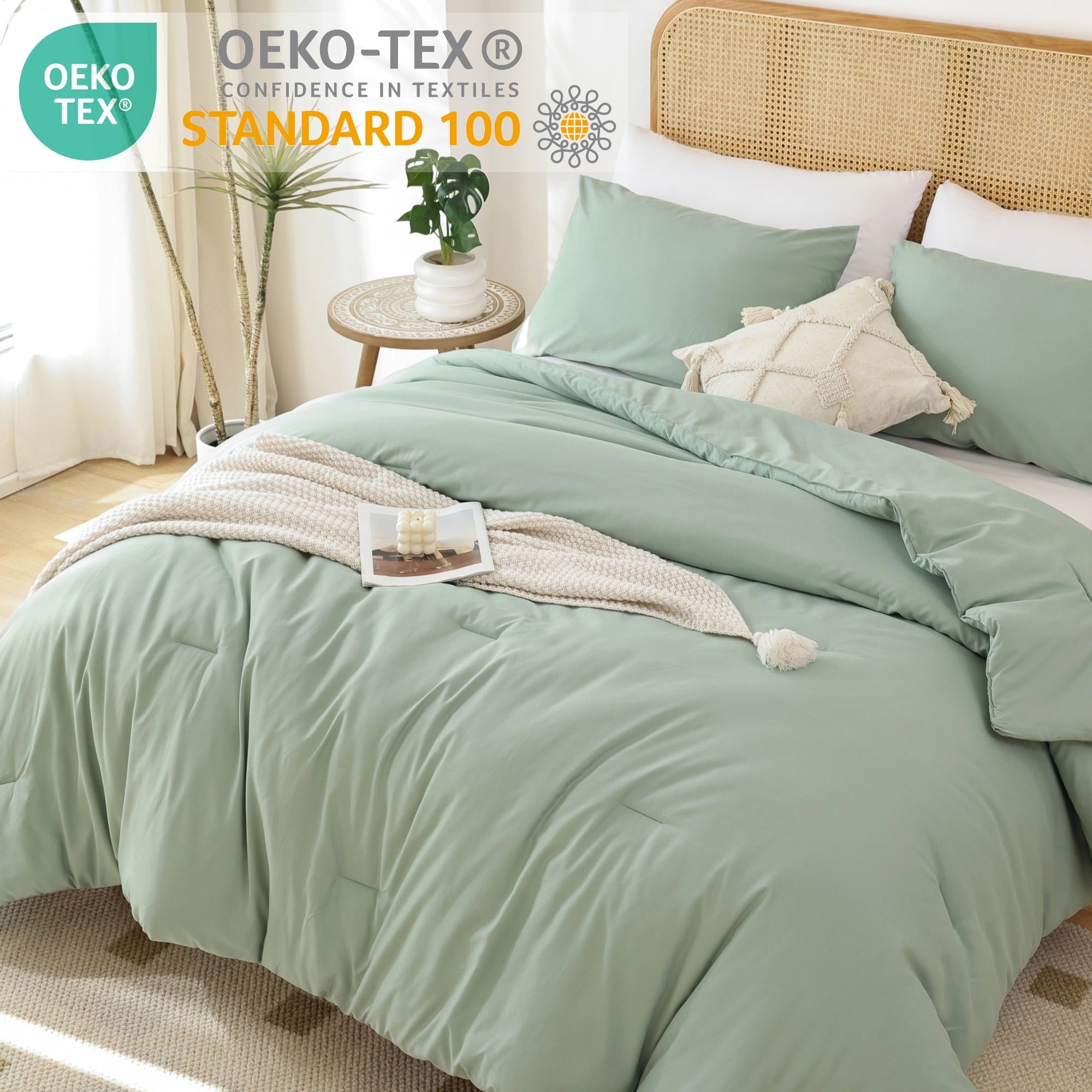 Heavyweight Warmth Queen Comforter Set For Adult, 3 Piece Sage Green Comforter Sets & Bedding For All Season - Cloud-Like Soft Lightweight Bed Comforter Detail