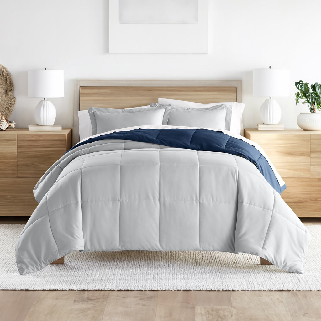 Luxurious Quilted 2-Piece Navy & Gray Reversible Down Alternative Comforter Set, Twin/Twin XL - Luxurious Quilted Duvet Cover Set Detail
