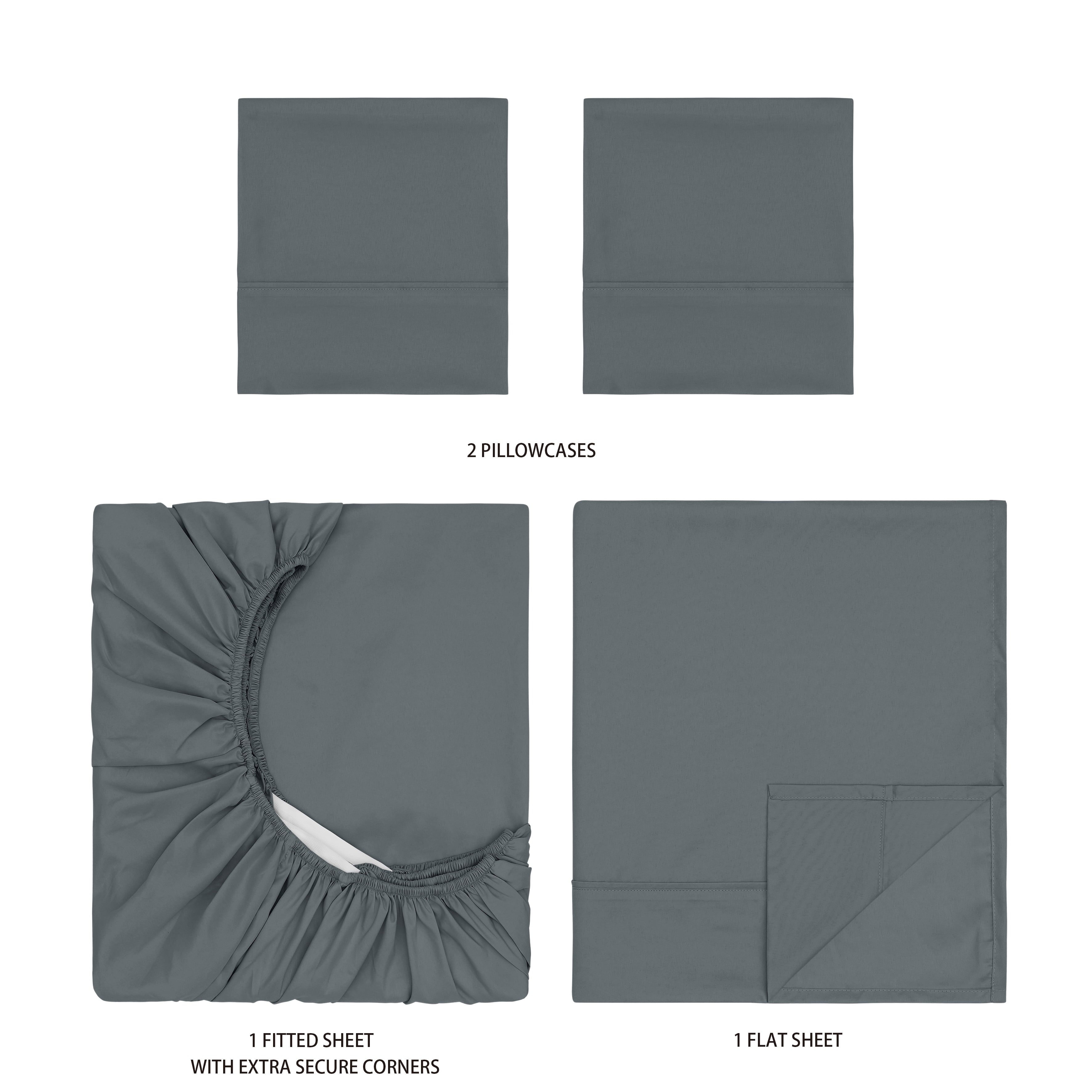 Cooling Sateen Super Soft Brushed Microfiber Bed Sheet Set, Soothing Gray, Queen, 4 Piece - Premium Ultra-Soft Pillowcase Pair for Sleeping Detail