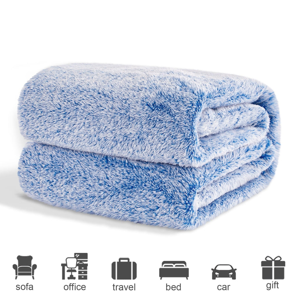 Reversible Sherpa Plush Fuzzy Large Fleece Throw Blanket (50" x 70", Mixed Cobalt Blue)- Soft, Warm and Lightweight - Luxury Knitted Decorative Throw Blanket with Fringes Detail
