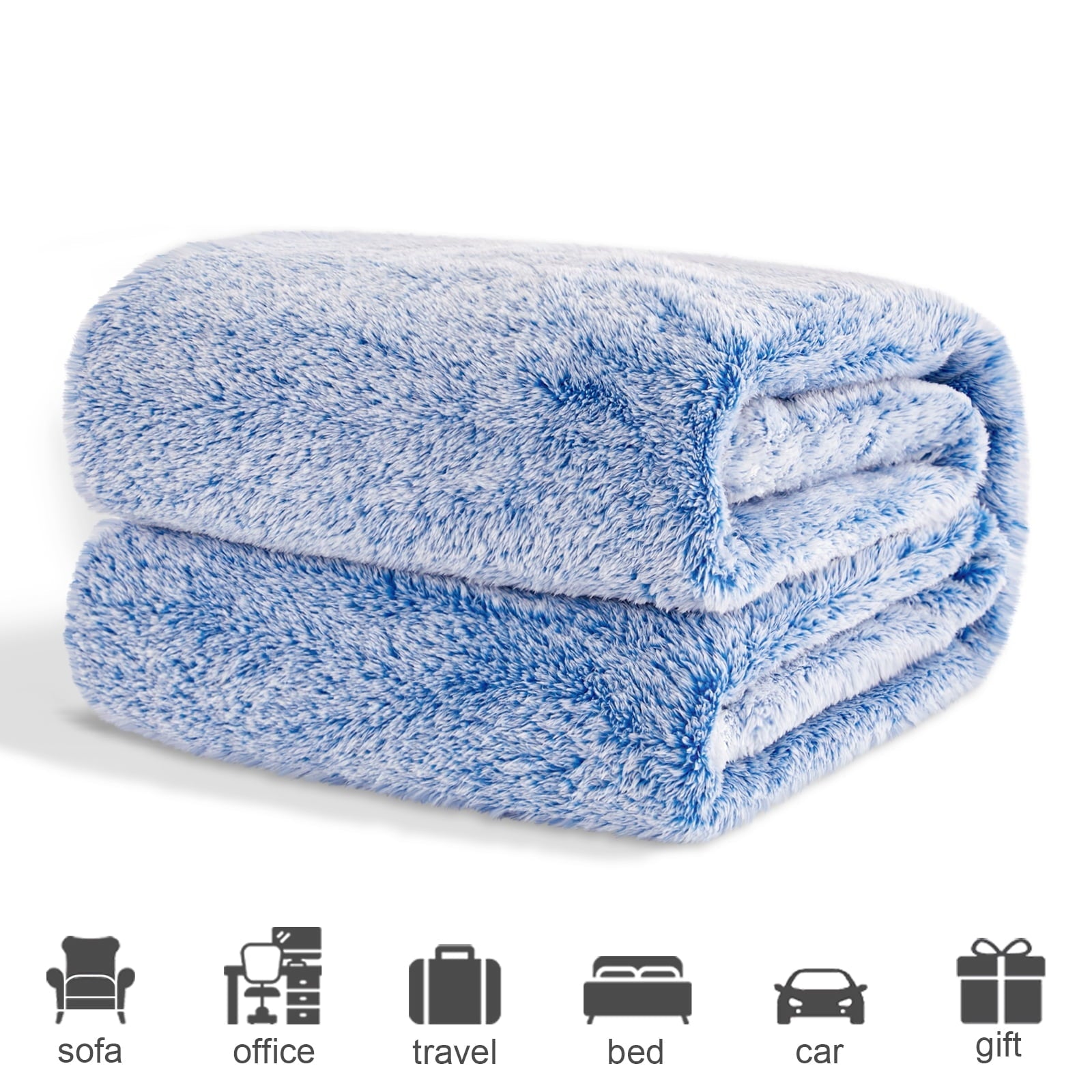 Reversible Sherpa Plush Fuzzy Large Fleece Throw Blanket (50" x 70", Mixed Cobalt Blue)- Soft, Warm and Lightweight - Luxury Knitted Decorative Throw Blanket with Fringes Detail