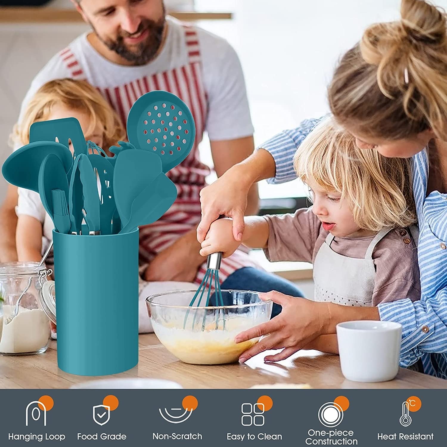 Ergonomic Cooking 15-Piece Kitchen Utensils Set, Silicone Cooking Utensils with Holder, Non-stick Cookware Friendly & Heat Resistant - ... - Ergonomic Kitchen Tongs and Cooking Spoon Utensil Detail