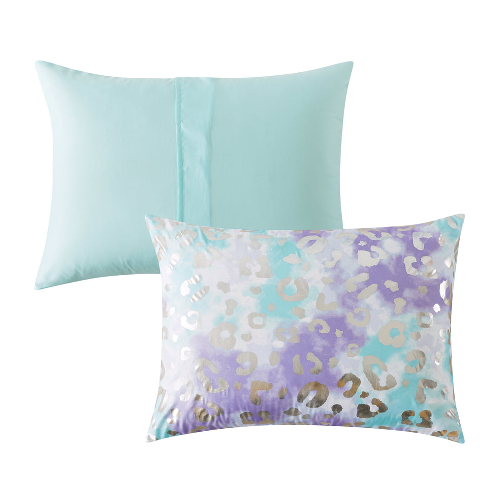 All-Season 5-Piece Purple Metallic Foil Cheetah Bedding Set for Kids with Storage Bag, Twin - Luxurious Quilted Duvet Cover Set Detail