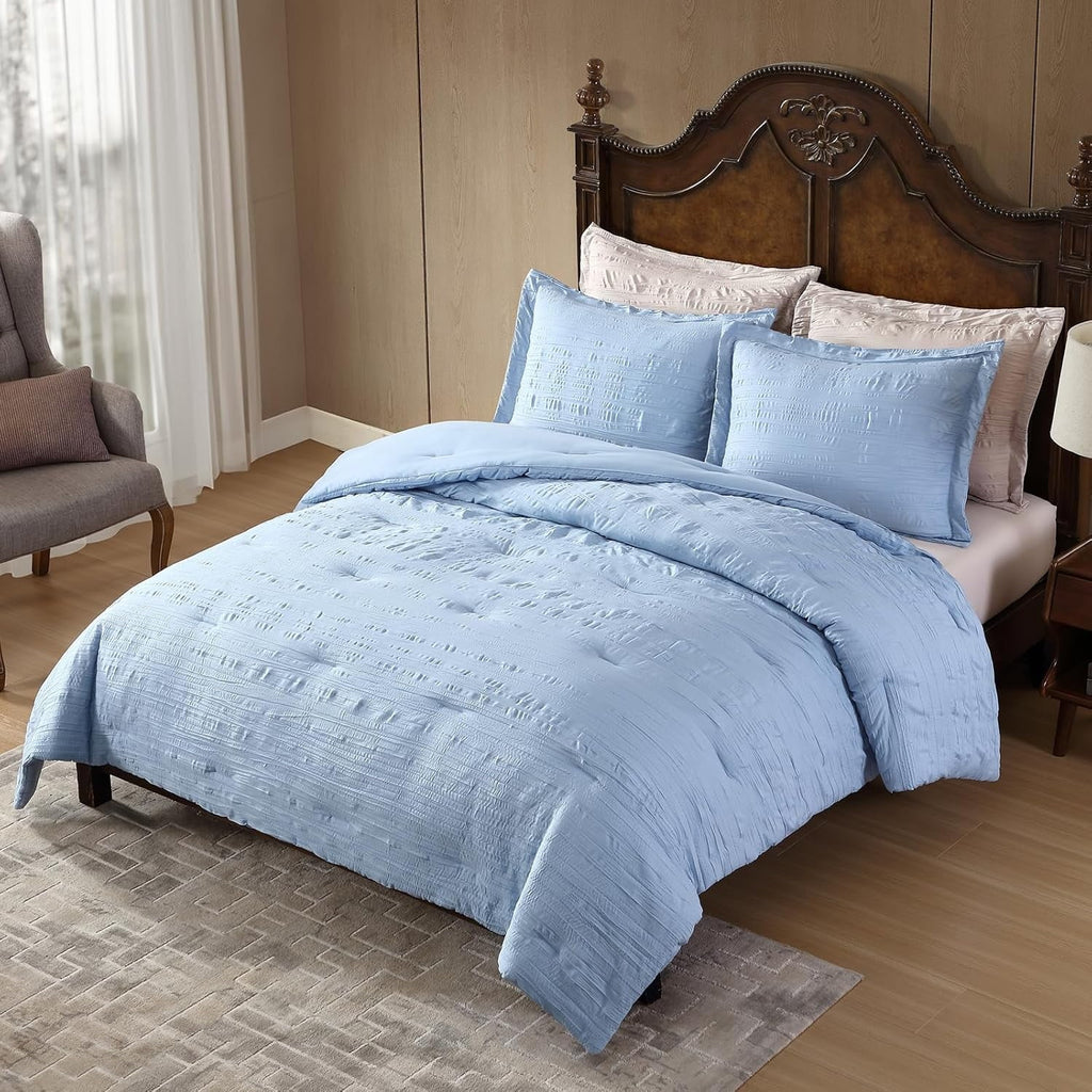 Heavyweight Warmth Queen Comforter Set Chambray Blue, 3 Pieces Comforter Set, All Season Lightweight Soft Embossed Bedding (86" x 88" Co... - Cloud-Like Soft Lightweight Bed Comforter Detail