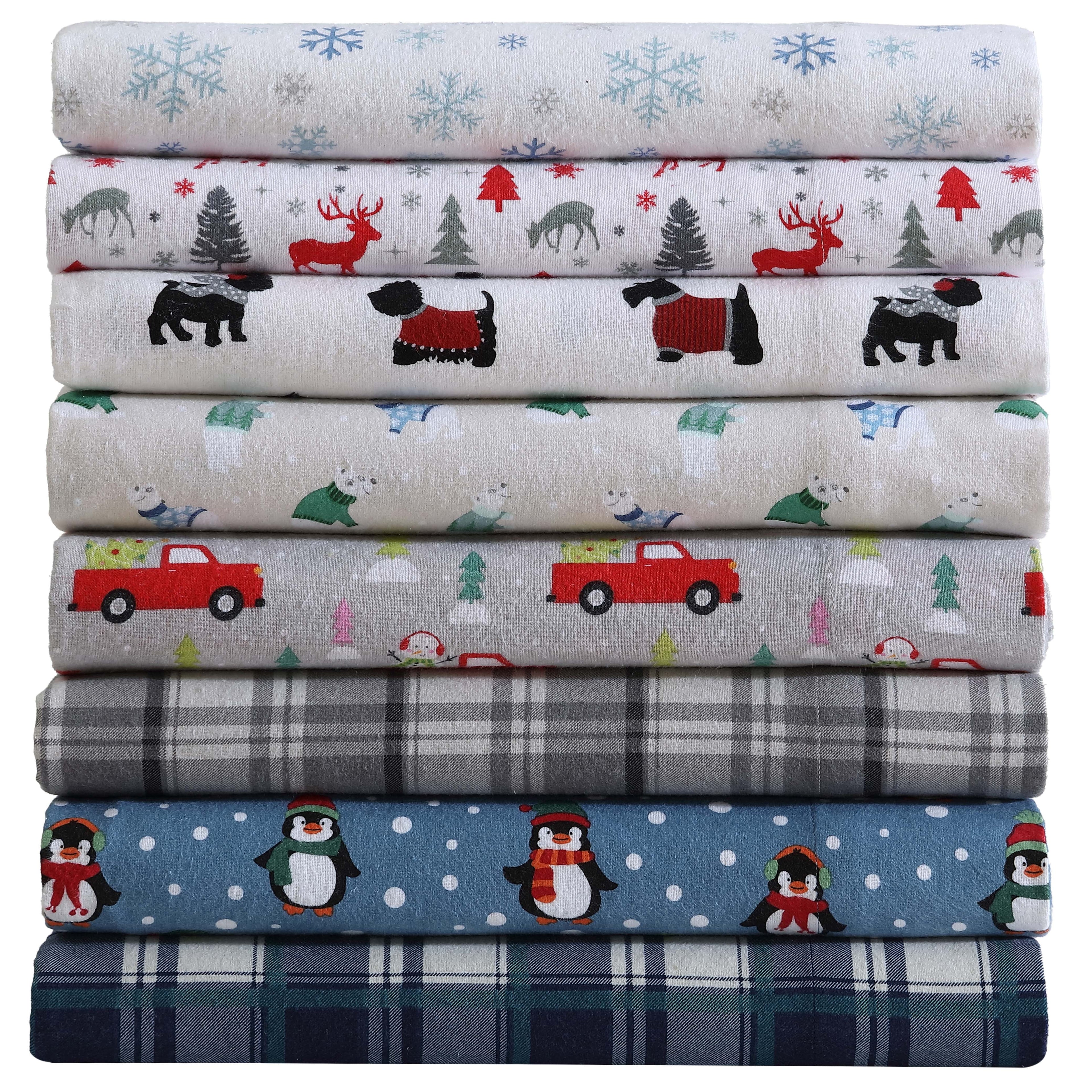 Premium Egyptian Cotton Winter Nights Cotton Flannel Sheet Set, King, Holiday Bears - Premium Ultra-Soft Pillowcase Pair for Sleeping Detail