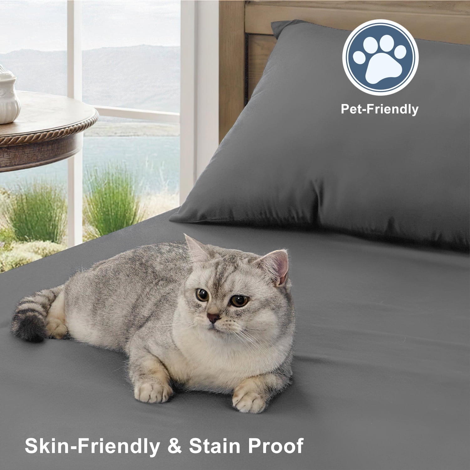 Cooling Sateen 4 Piece Bed Sheet Set, Queen Size Upgraded Cooling Deep Pocket Comfy Breathable Hotel Luxury Bedding, Extra Soft Wrin... - Cooling Hotel Quality Bedding Sheets and Pillowcases Detail