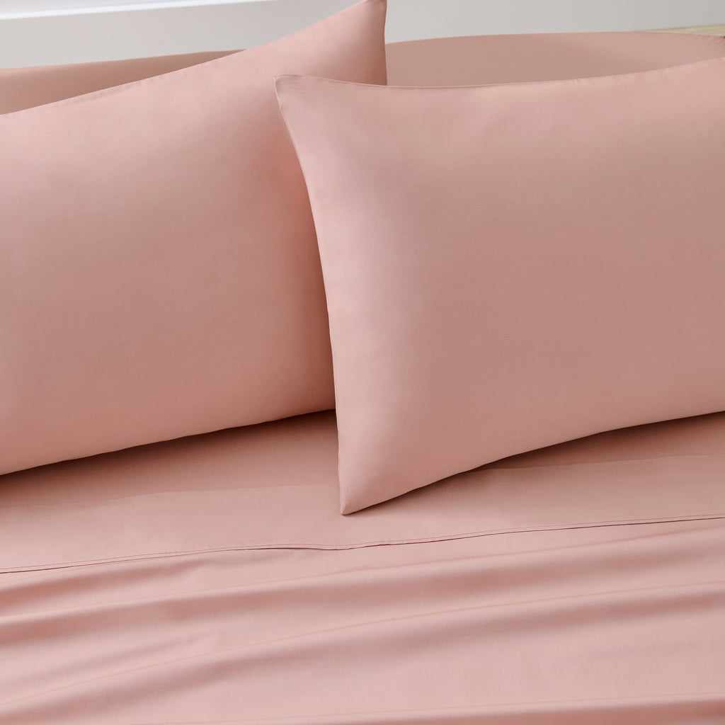 Wrinkle-Resistant 300 Thread Count Cotton Percale 3-Piece Antique Blush Bed Sheet Set, Twin - Premium Ultra-Soft Pillowcase Pair for Sleeping Detail