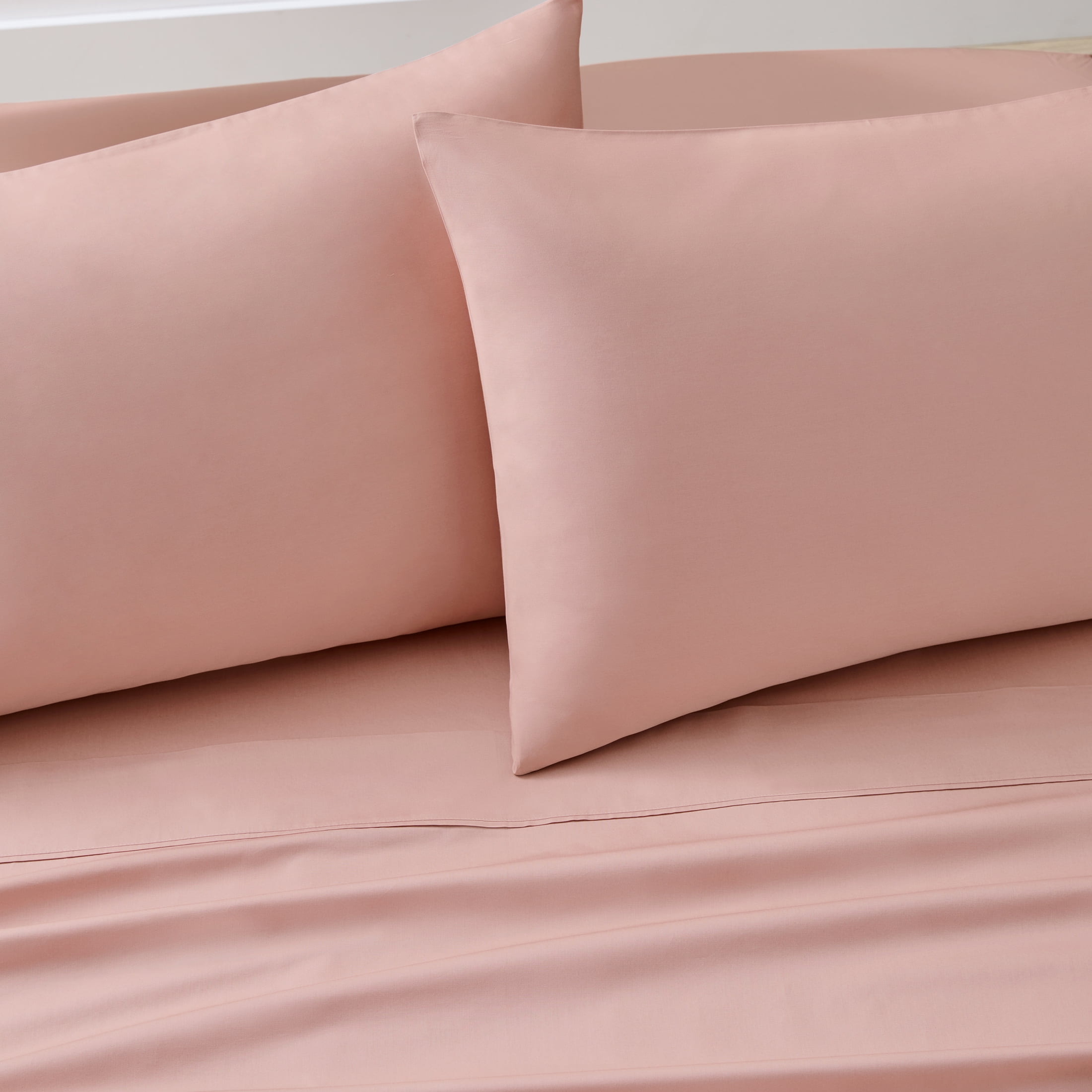 Wrinkle-Resistant 300 Thread Count Cotton Percale 3-Piece Antique Blush Bed Sheet Set, Twin - Premium Ultra-Soft Pillowcase Pair for Sleeping Detail