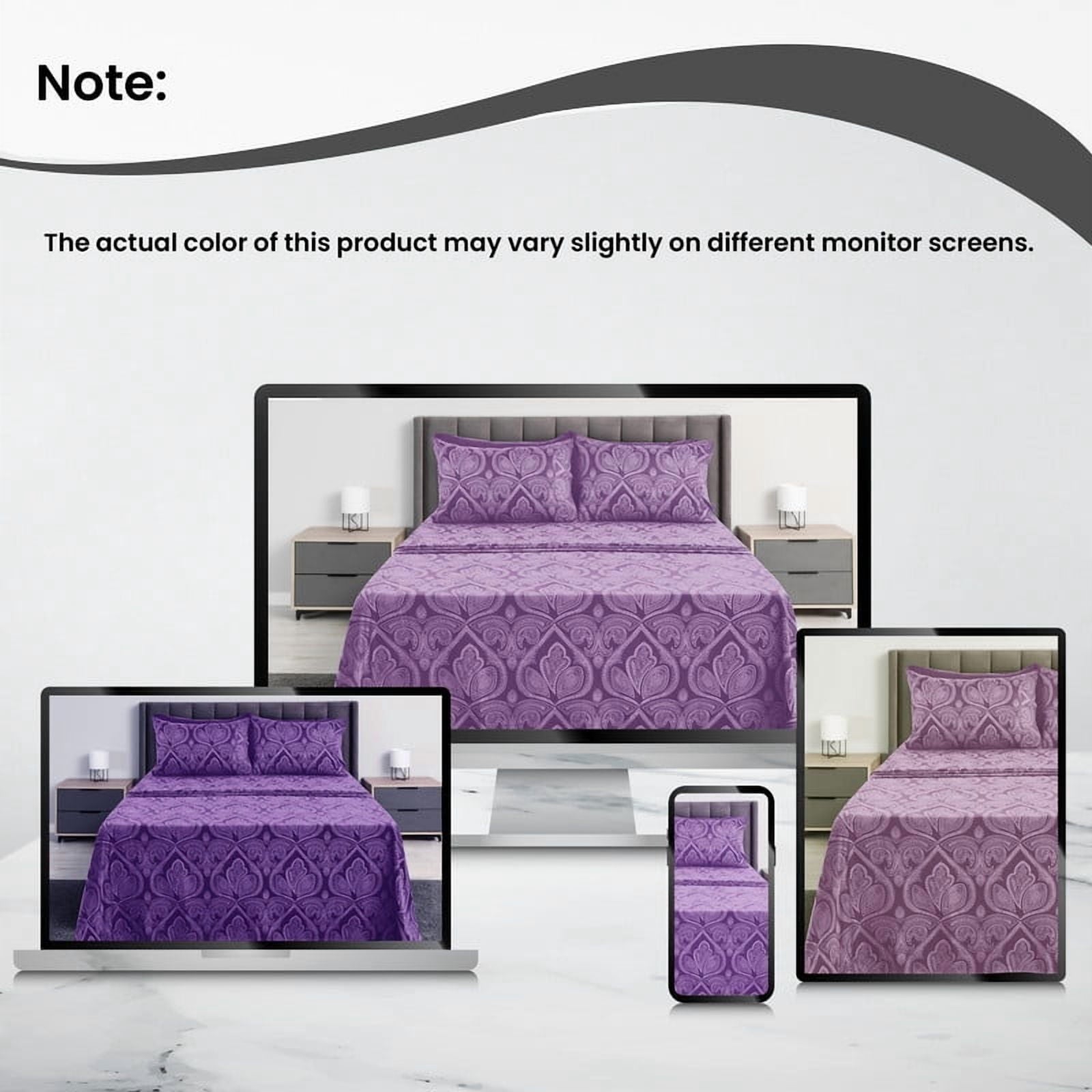 Breathable Luxury Paisley Printed Queen Bed Sheets Set, Microfiber 6 Piece Bedding Set - Purple - Cooling Hotel Quality Bedding Sheets and Pillowcases Detail