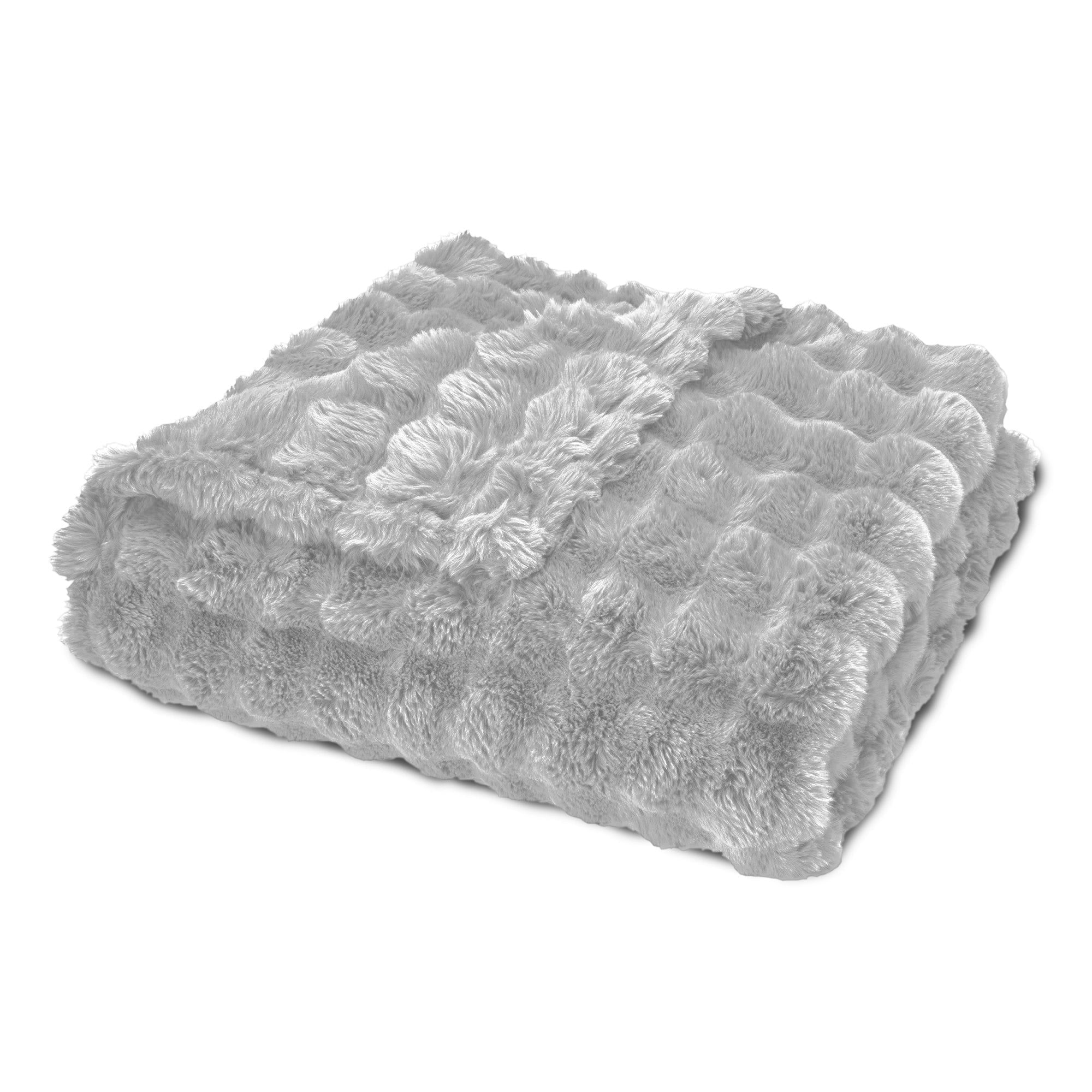 Decorative Knitted Serenade Gray Textured Faux Fur Throw Blanket, 50 x 70 - Lightweight Plush Warm Blanket for All Seasons Detail