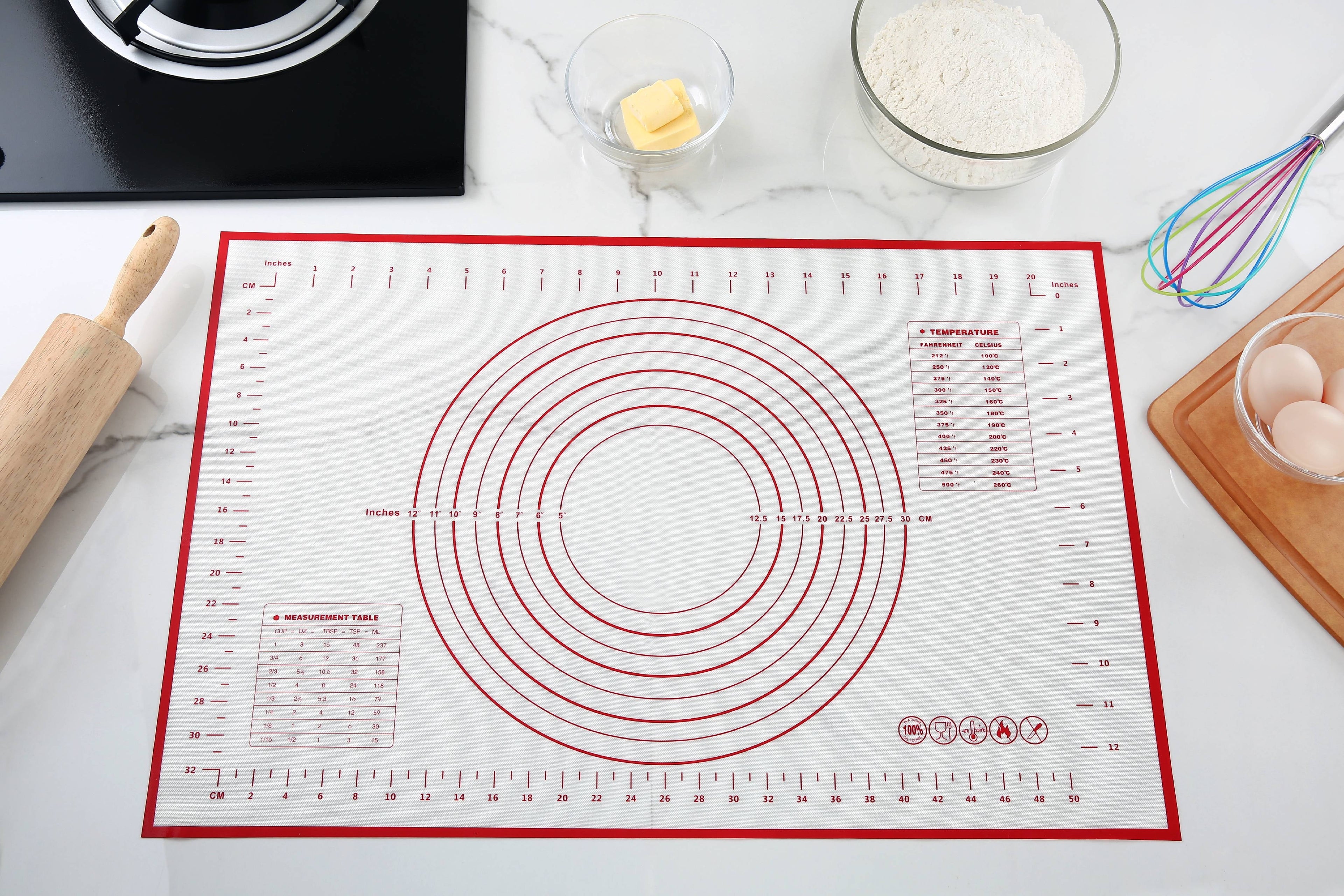 Premium Kitchen Reusable Silicone 24"x 18" Pastry Mat with Measurements - Multi-Functional Manual Food Chopper & Slicer Detail