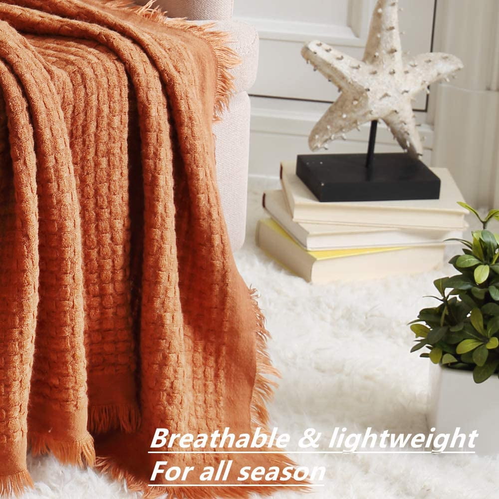 Decorative Knitted Farmhouse Rust Knit Throw Blanket for Couch Sofa Chair Bed Home Decoration, Soft Warm Cozy Light Weight for Spring Su... - Super Soft Reversible Sherpa Flannel Blanket Detail
