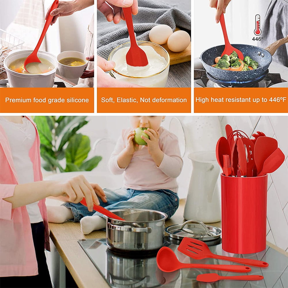 Heavy Duty 14 Pcs Cooking Utensils Set with Holder, Heat Resistant Silicone Kitchen Cookware Utensils Set, Kitchen Cooking Tools... - Professional Kitchen Tool for Culinary Enthusiasts Detail
