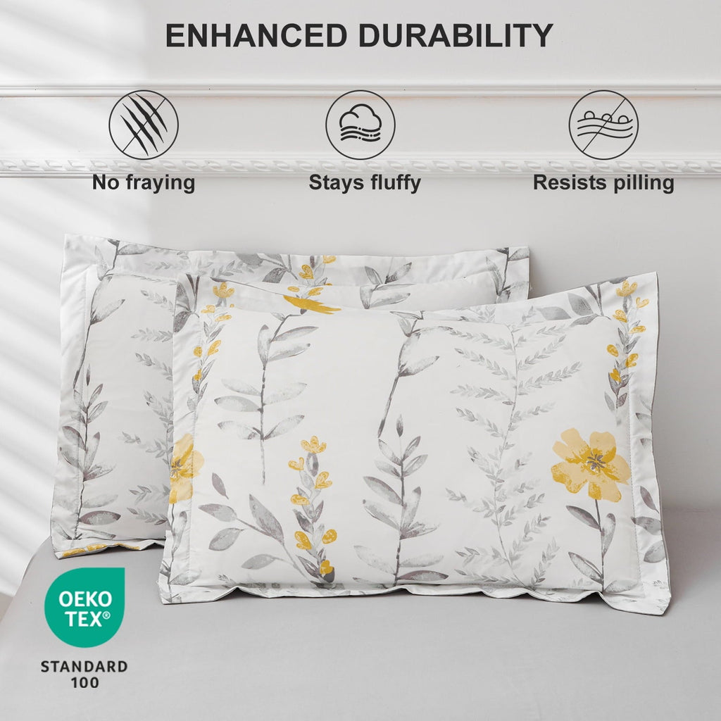 Luxurious Quilted 3 Piece Comforter Set Queen Yellow Floral Quilt Microfiber Patchwork Bedspread - Hypoallergenic Ultra-Fluffy Quilt for Winter Detail