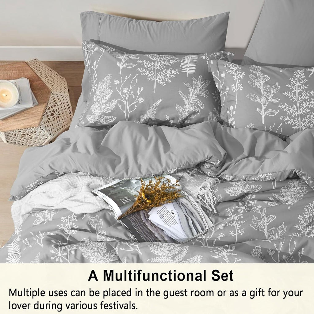 Hypoallergenic Cloud 7 Pieces Printed King Comforter Set, Lightweight Reversible Botanical Bedding Set Include Comforter, Pillow Shams, Fl... - Hypoallergenic Ultra-Fluffy Quilt for Winter Detail