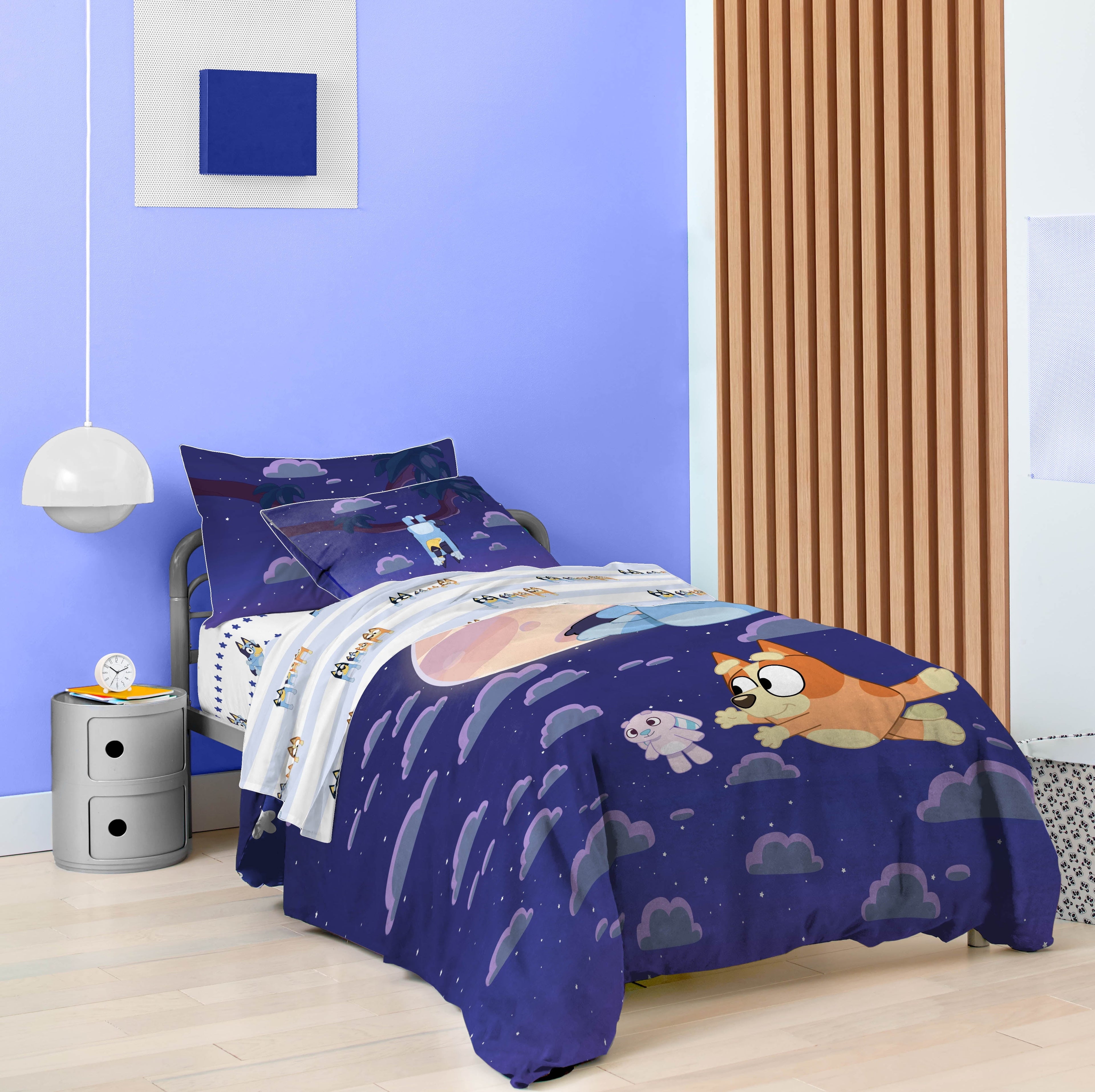Hypoallergenic Cloud Dream Kids 2 Piece Blue Reversible Comforter and Pillowcase Bedding Set, Twin/Full - Luxurious Quilted Duvet Cover Set Detail
