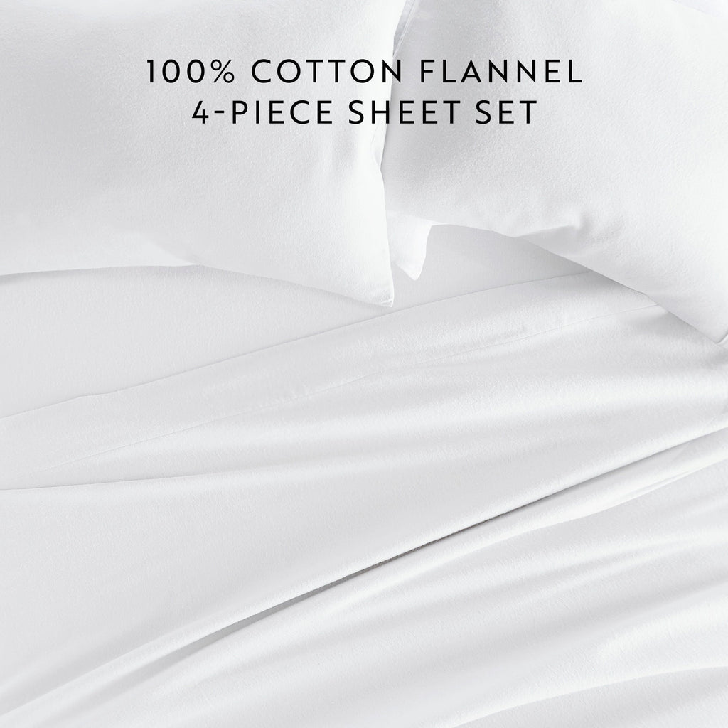 Premium Egyptian Cotton 100% Cotton Flannel Bed Sheets Set for Full Size Bedding in White - Cooling Hotel Quality Bedding Sheets and Pillowcases Detail