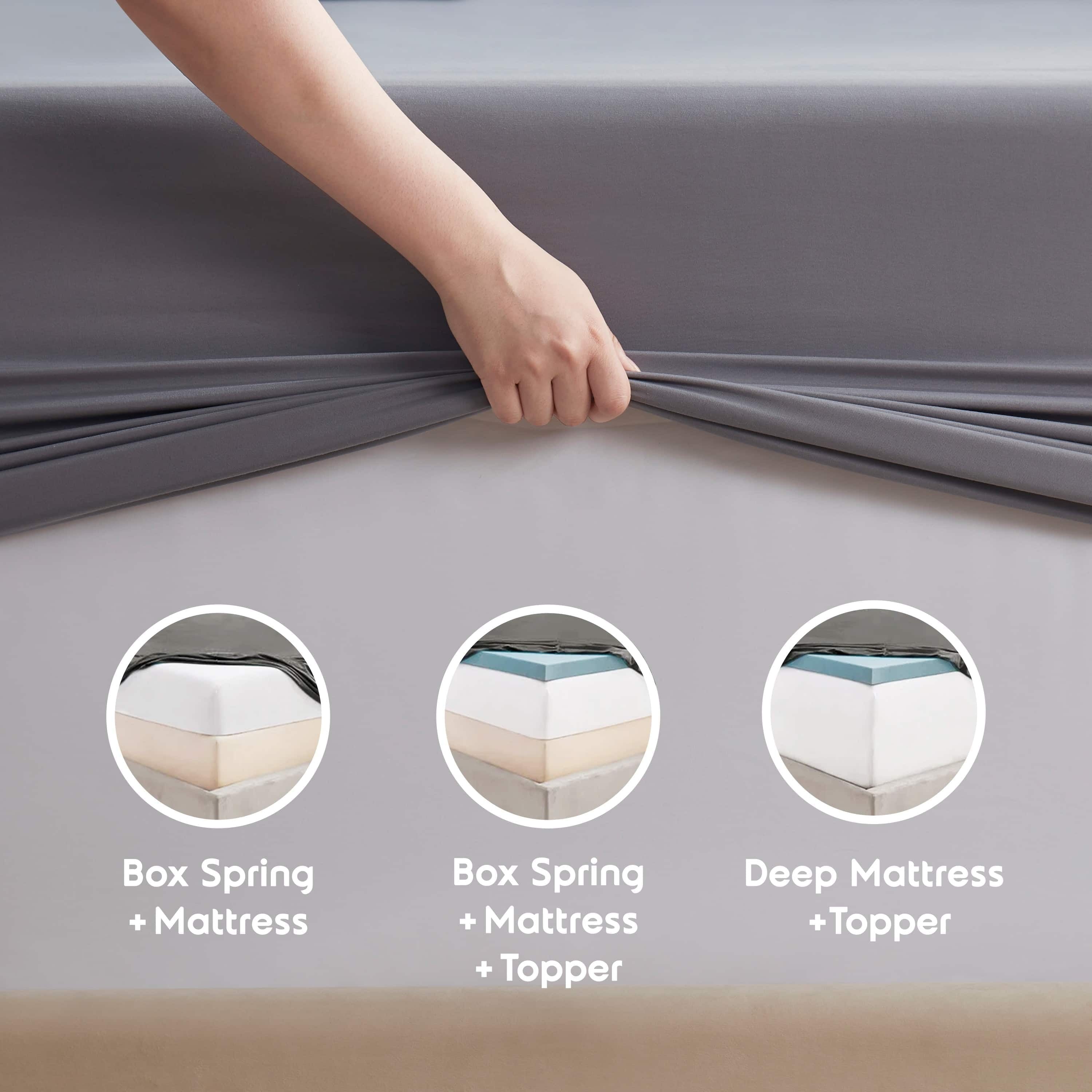 Breathable Luxury Sheet Sets, Deep Pocket 4 Piece, Luxury Soft Microfiber Bed Sheet Sets, GRAY - Breathable Egyptian Cotton Flat & Fitted Sheets Detail