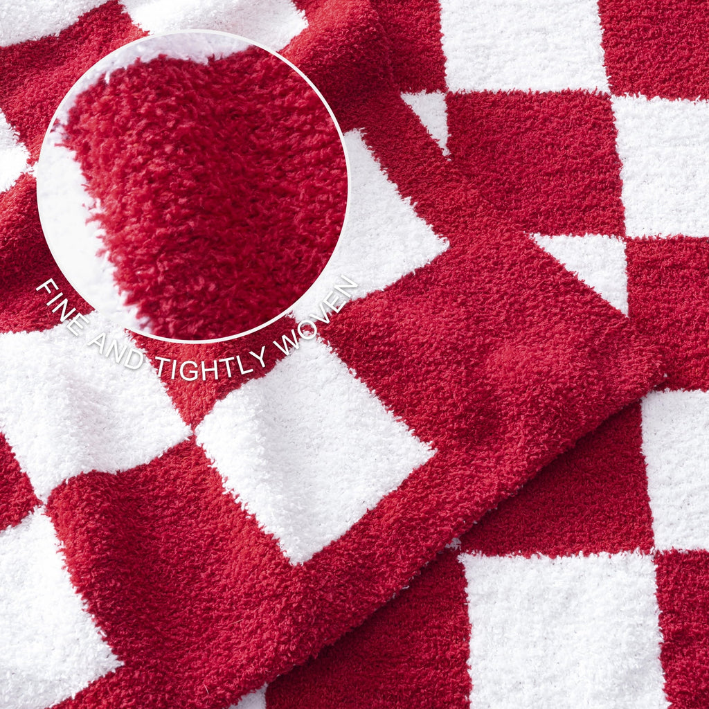 Reversible Sherpa Checkered Knit Throw Blanket, Ultra Soft Cozy Fluffy Checkerboard Blankets, Lightweight Fuzzy Plush Throw for Couch a... - Lightweight Plush Warm Blanket for All Seasons Detail