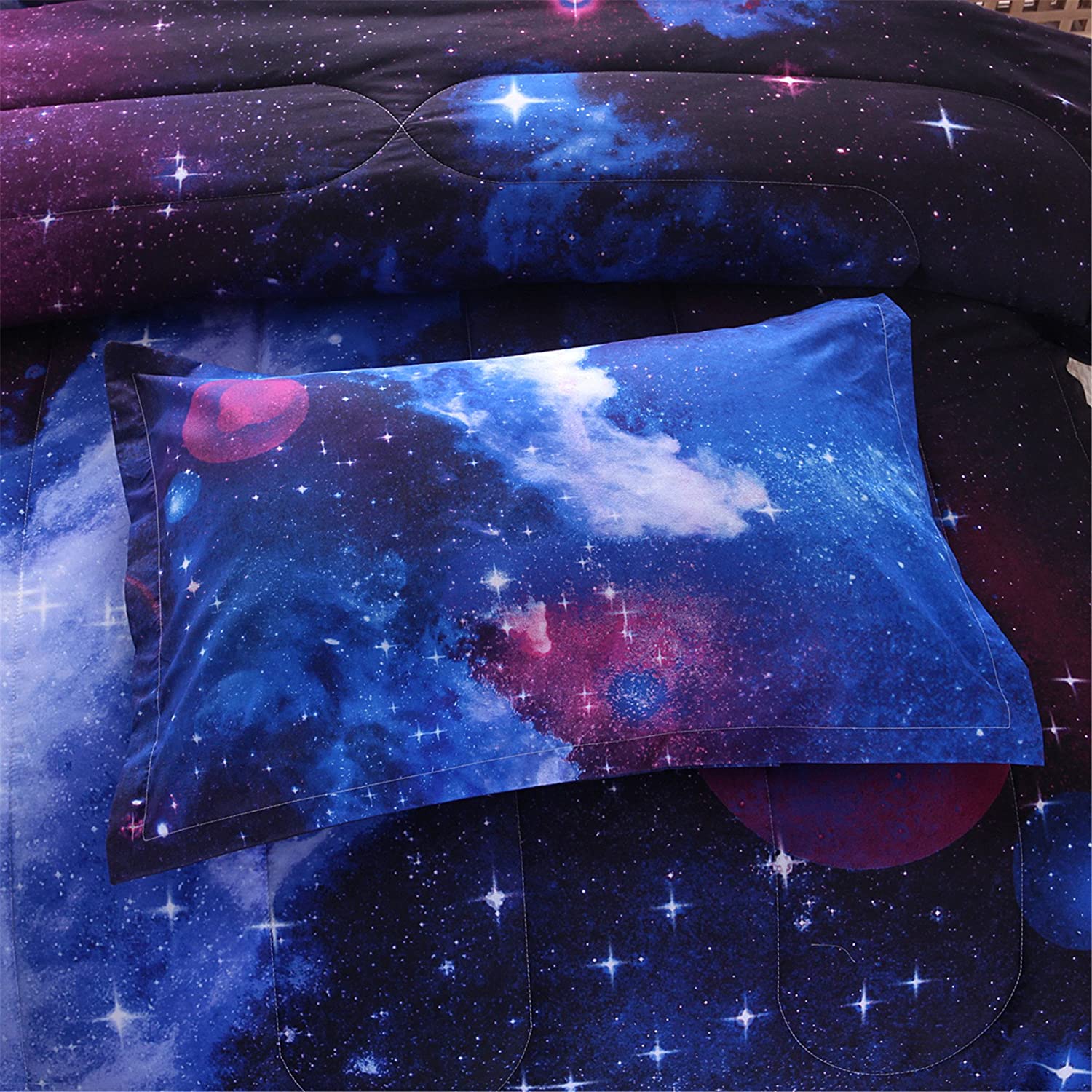 Hypoallergenic Cloud Galaxy Bedding Sets Outer Space Comforter 3D Printed Space Quilt Set Full Size for Kids Blue - Hypoallergenic Ultra-Fluffy Quilt for Winter Detail