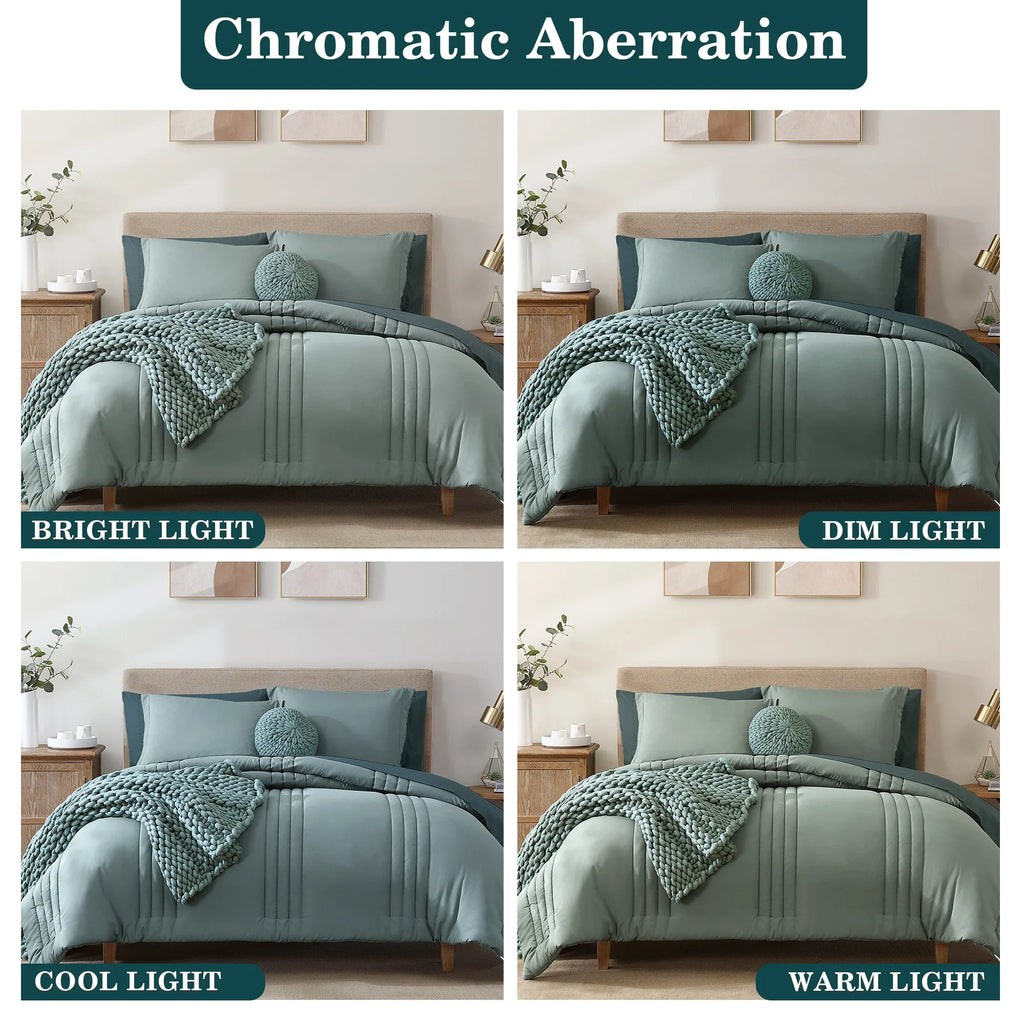 Hypoallergenic Cloud 7-piece Bed in a Bag Comforter Set with Sheets,Sage Green,Full - All-Season Down Alternative Comforter Insert Detail