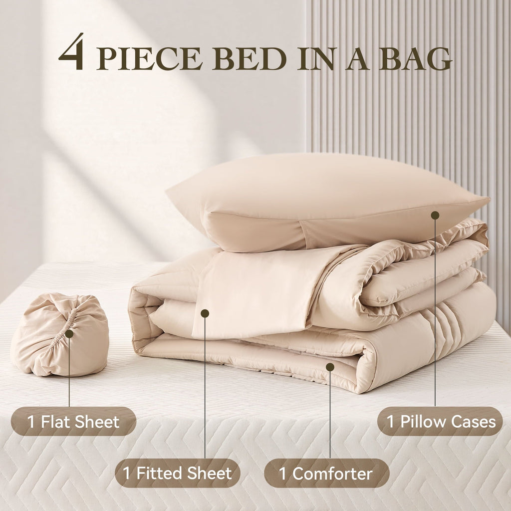 Heavyweight Warmth Twin Comforter Set 4 Pieces,Comforter Set,Bed in a Bag, Bedding Set with Comforter,Fitted Sheet,Flat Sheet,Pillowcase... - Cloud-Like Soft Lightweight Bed Comforter - Default Title