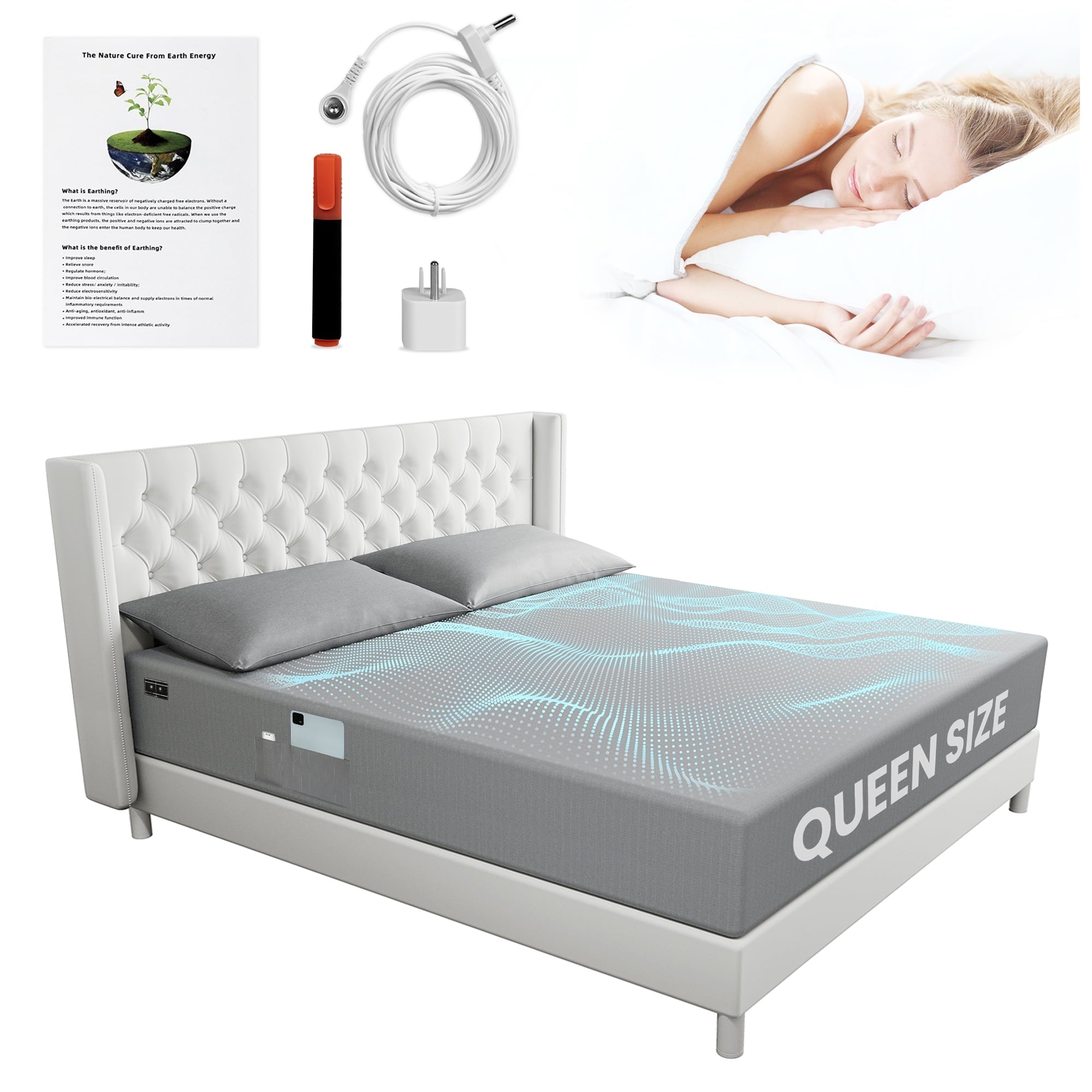 Ultra-Soft Grounding Sheets Queen Size 90% Organic Cotton + 10% Pure Silver Fitted Bed Sheet Gray Fiber Grounding Sheet Earth Ce... - Breathable Egyptian Cotton Flat & Fitted Sheets Detail