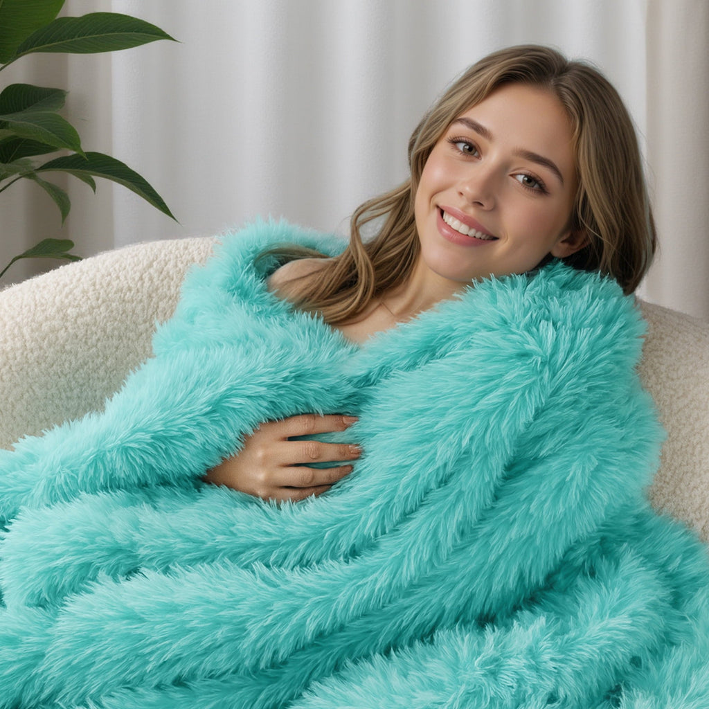 Lightweight Warm Fuzzy Faux Fur Throw Blanket, Reversible Shaggy Sherpa Fleece Blankets,Fluffy Plush Warm Throws for Couch, Bed, 50x60... - Super Soft Reversible Sherpa Flannel Blanket Detail