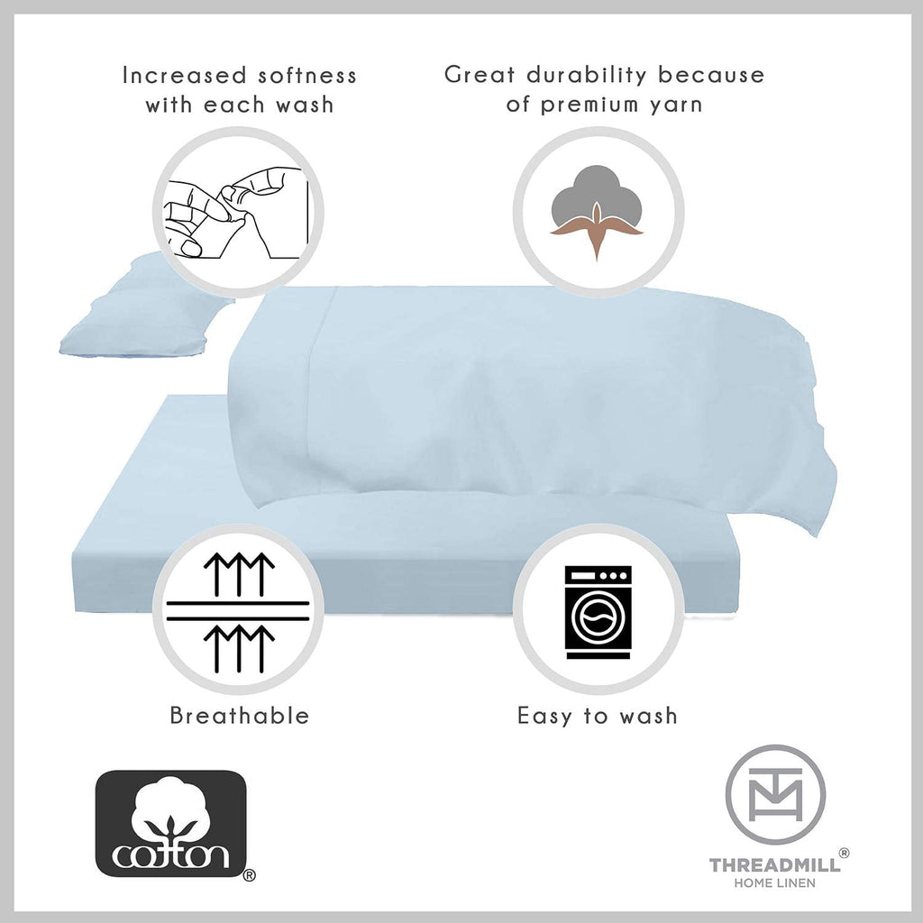 Breathable Luxury 100% Cotton King Bed Sheets Set - 4-Piece, 300 Thread Count, Lightweight Sateen, Light Blue - Luxury Bed Sheet Set with Deep Pockets Detail