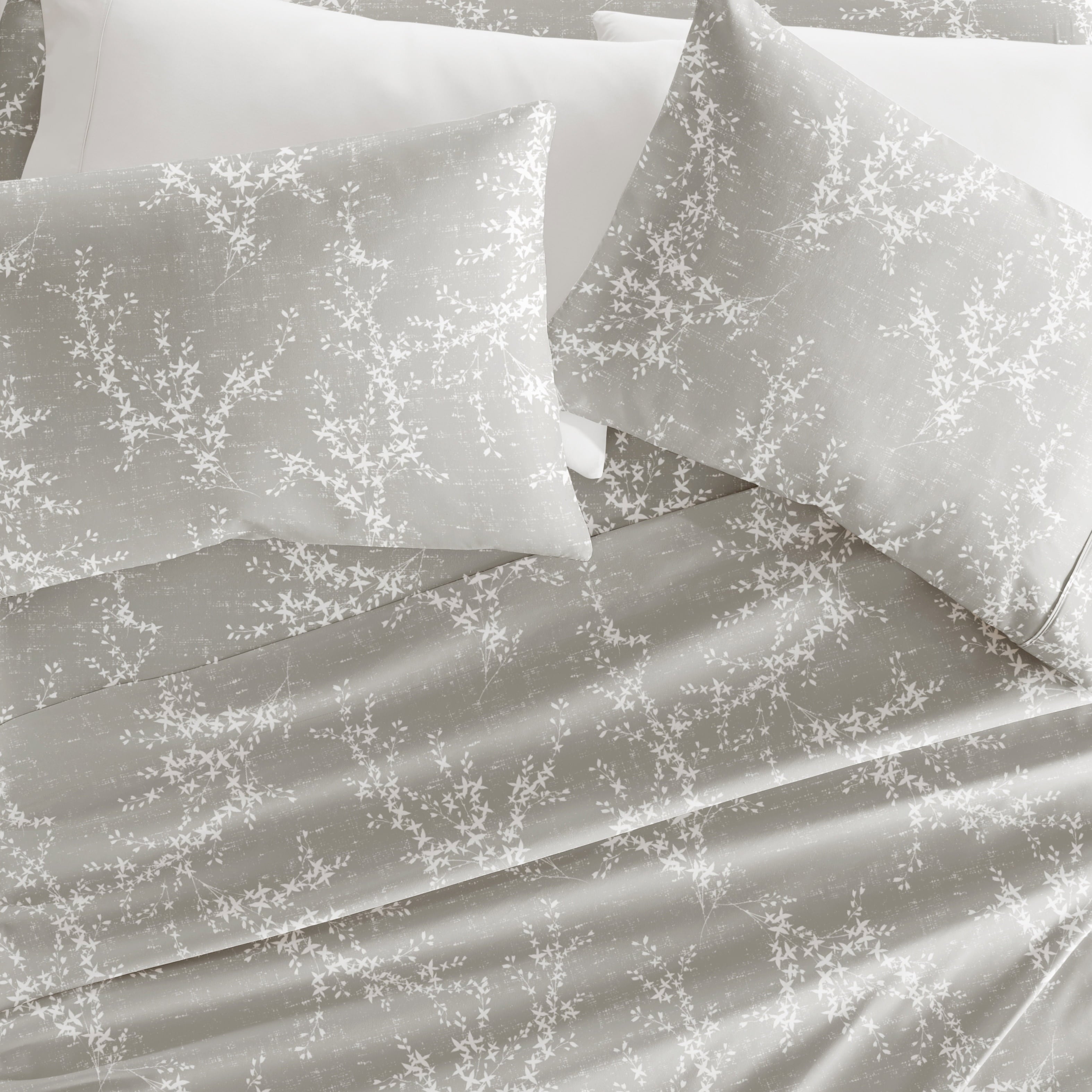 Wrinkle-Resistant 3 Piece Pattern Microfiber Bed Sheets Set, Distressed Willow Light Gray, Twin - Breathable Egyptian Cotton Flat & Fitted Sheets Detail